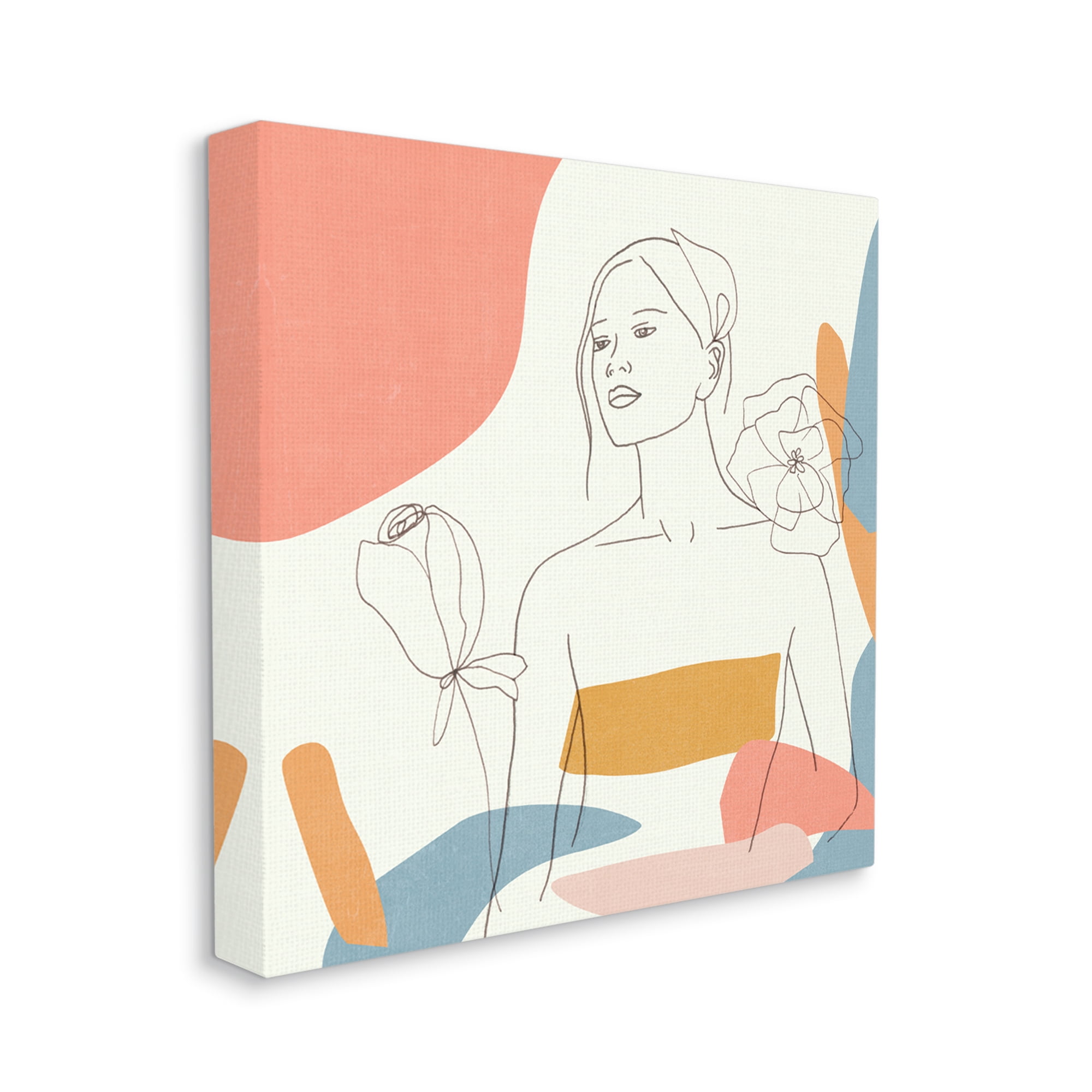 Stupell Industries Female Line Portrait Spring Florals Expressive Shapes Abstract Painting Gallery Wrapped Canvas Art Print Wall Art, 24 x 24