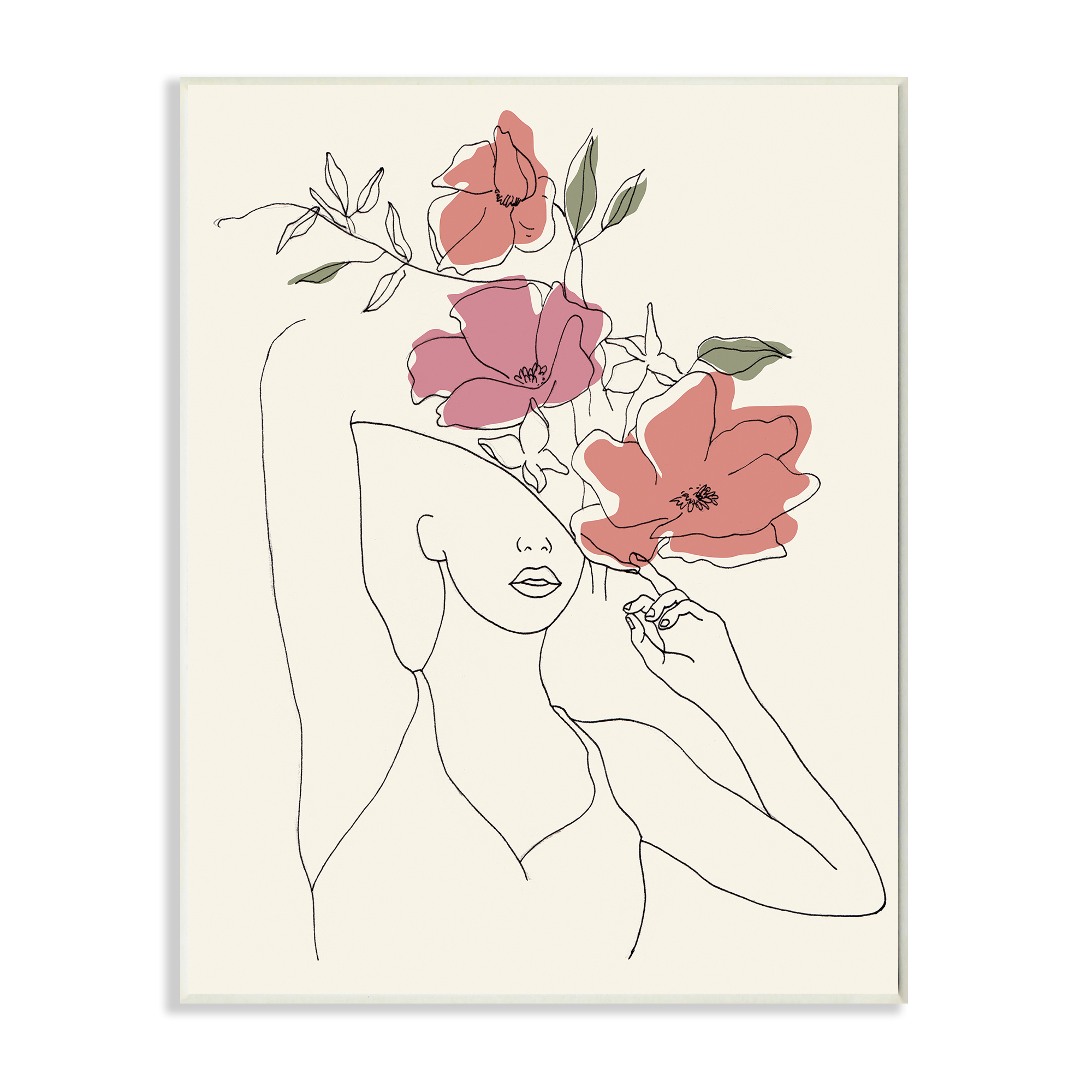 Stupell Industries Female Linework Portrait Blooming Floral Sketch Wall Plaque by Melissa Wang
