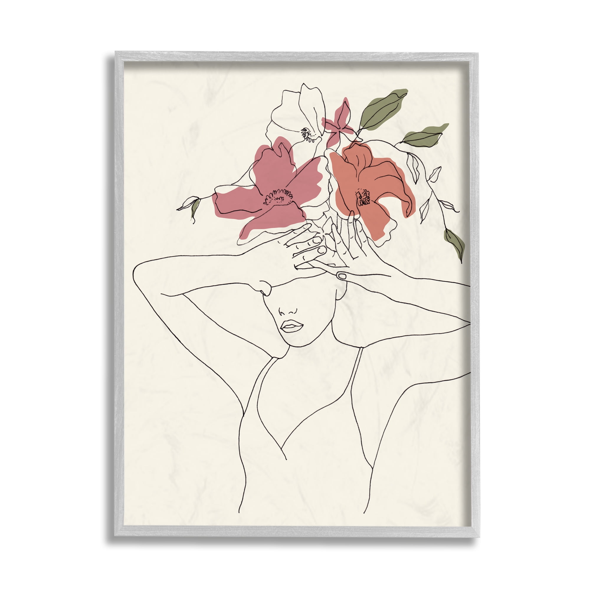 Stupell Industries Female Linework Pose Tropical Flower Sketch Gray Framed by Melissa Wang