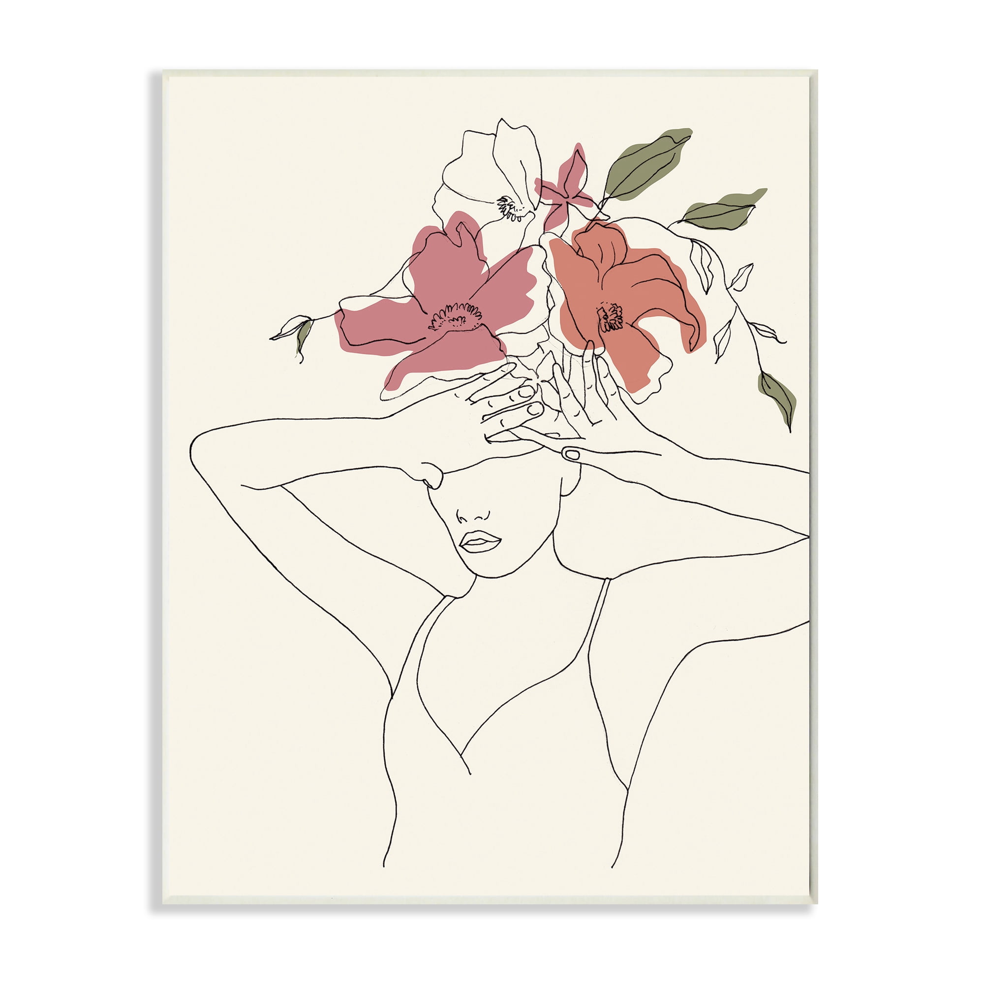 Stupell Industries Female Linework Pose Tropical Flower Sketch Wall Plaque by Melissa Wang