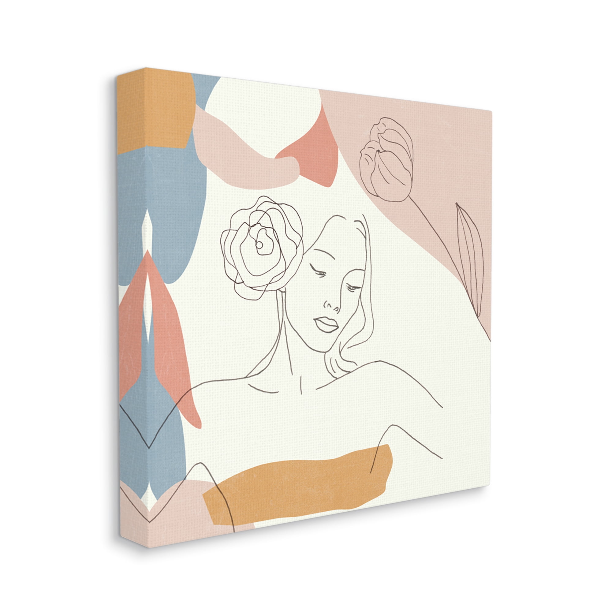 Stupell Industries Female Linework Study Floral Hair Abstract Curves Abstract Painting Gallery Wrapped Canvas Art Print Wall Art, 30 x 30