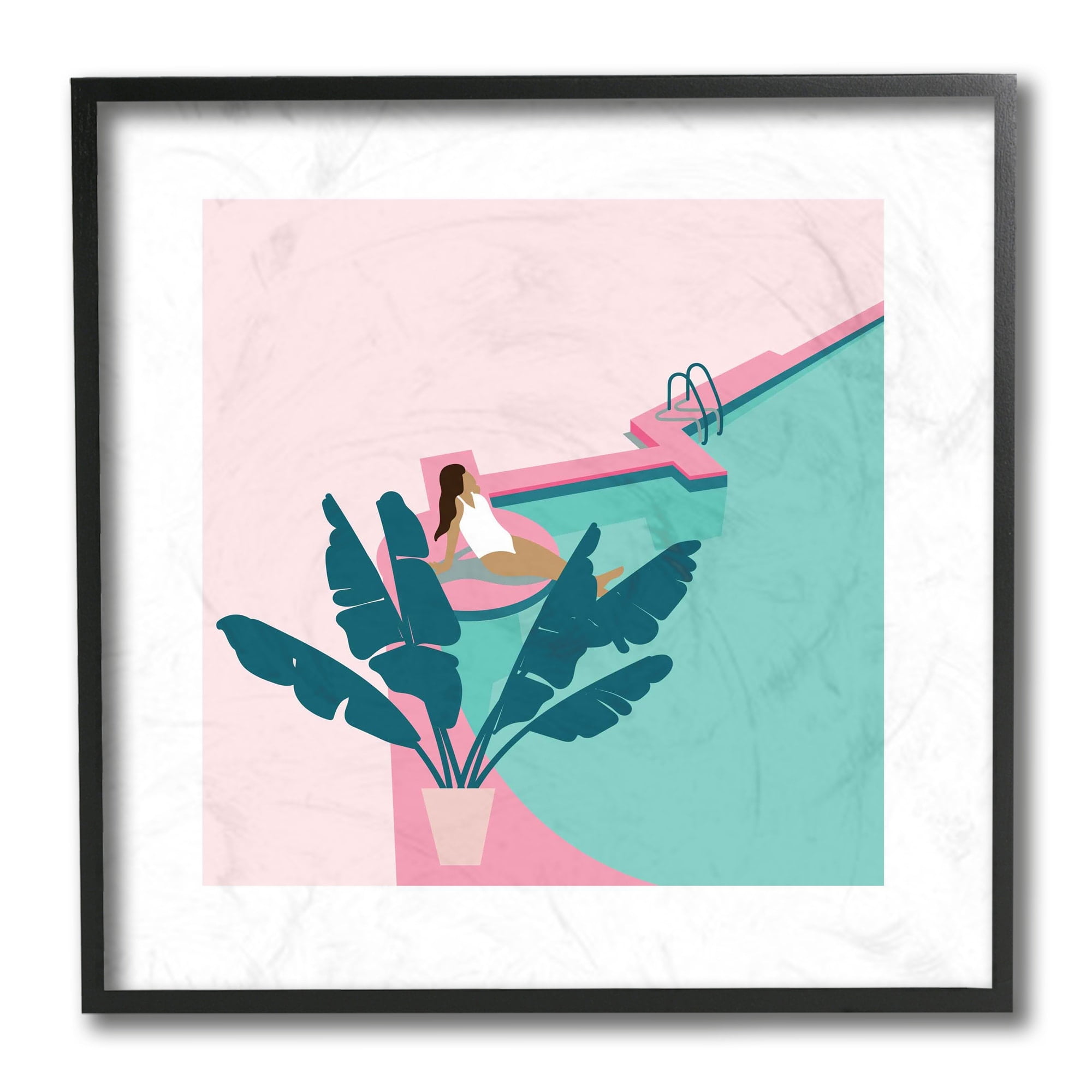 Stupell Industries Female Lounging Poolside Pink Tropical Landscape Black Framed, 12 x 12, Design by Victoria Kukla