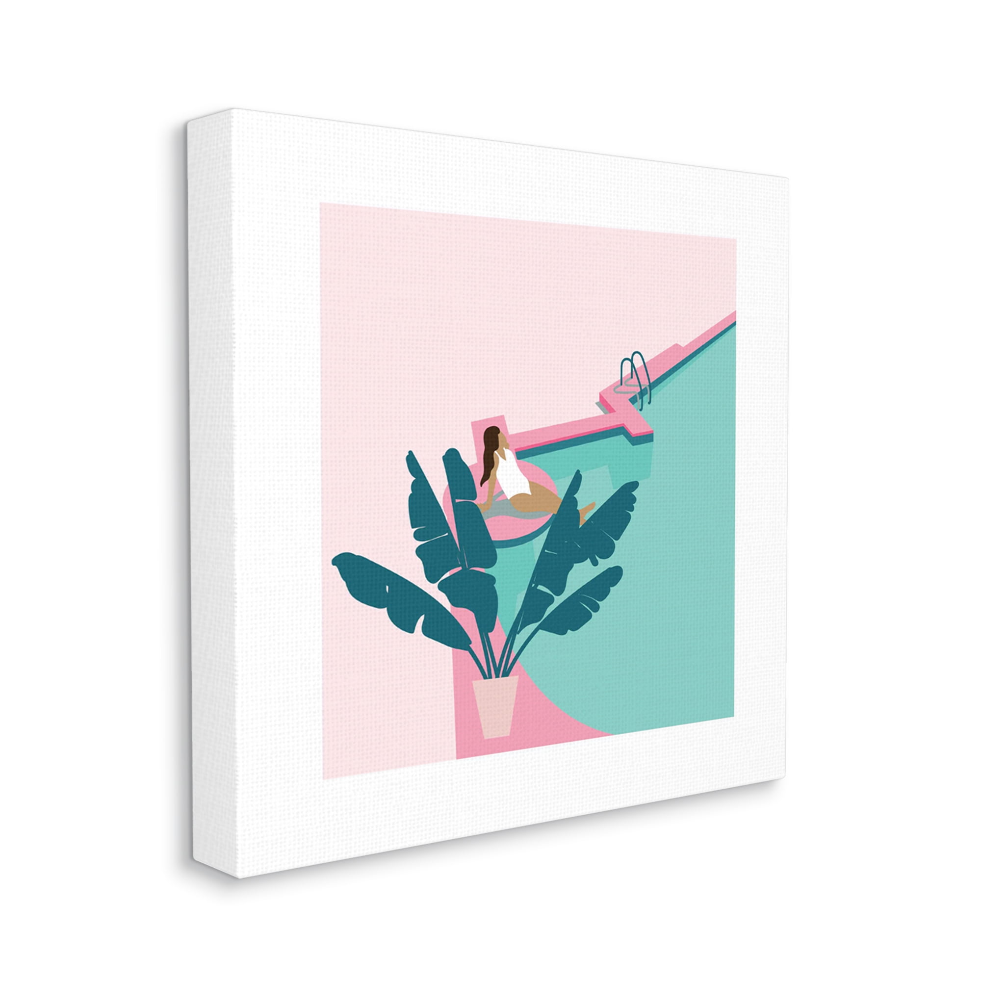 Stupell Industries Female Lounging Poolside Pink Tropical Landscape Canvas Wall Art, 24 x 24, Design by Victoria Kukla