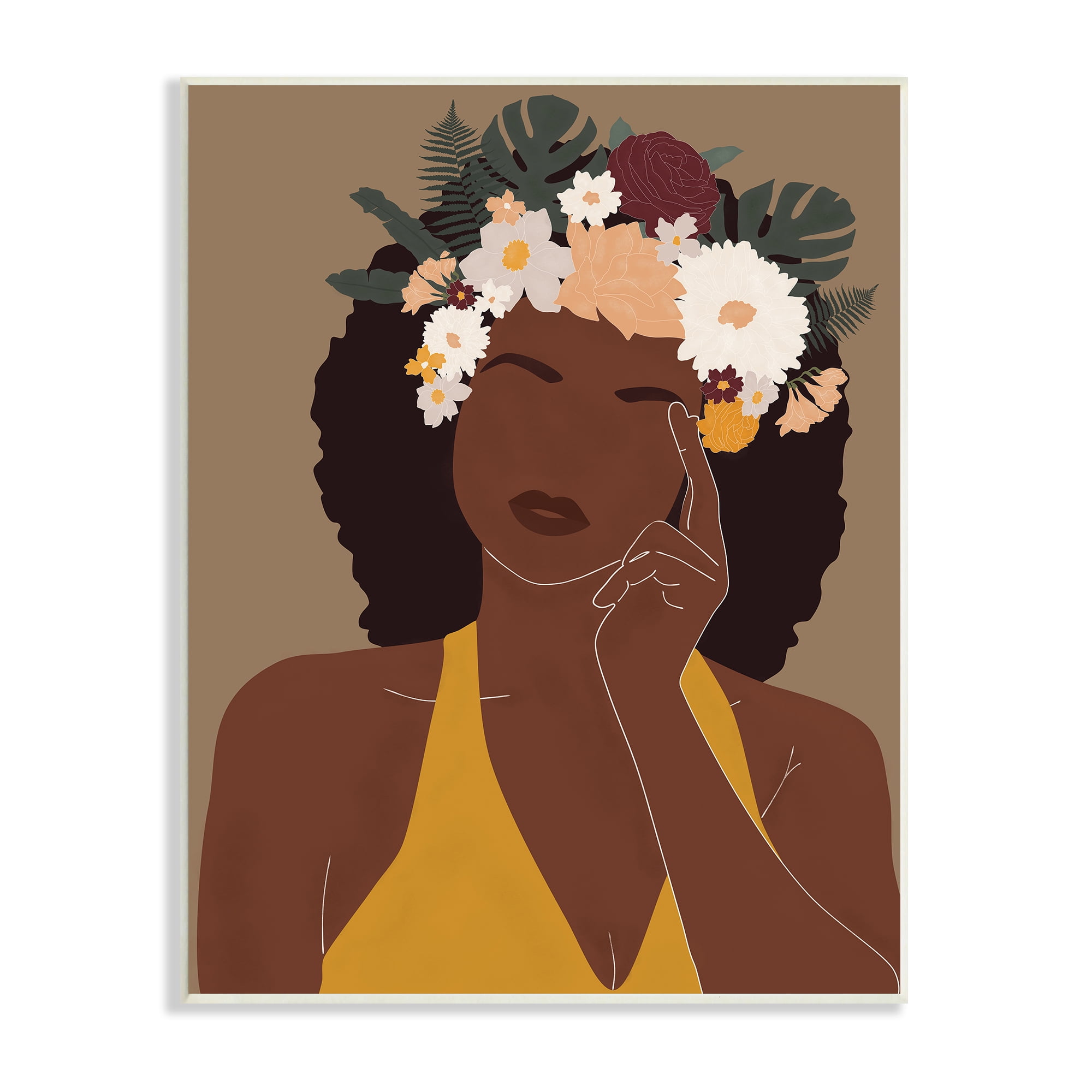 Stupell Industries Female Pondering Tropical Floral Crown Monstera Leaf, 10 x 15, Designed by JJ Design House LLC