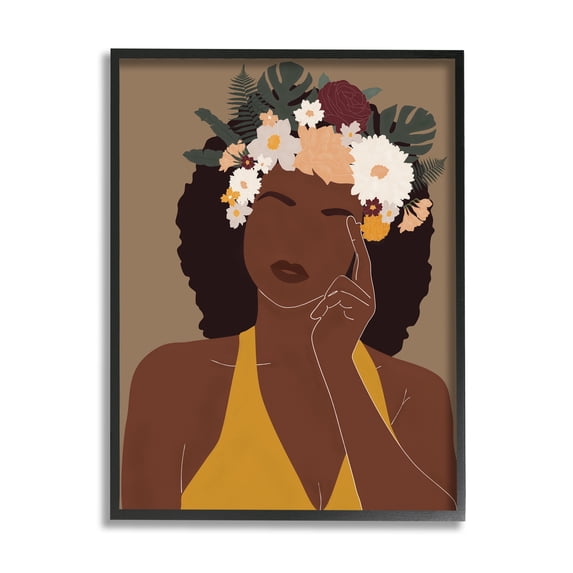 Stupell Industries Female Pondering Tropical Floral Crown Monstera Leaf, 11 x 14, Designed by JJ Design House LLC