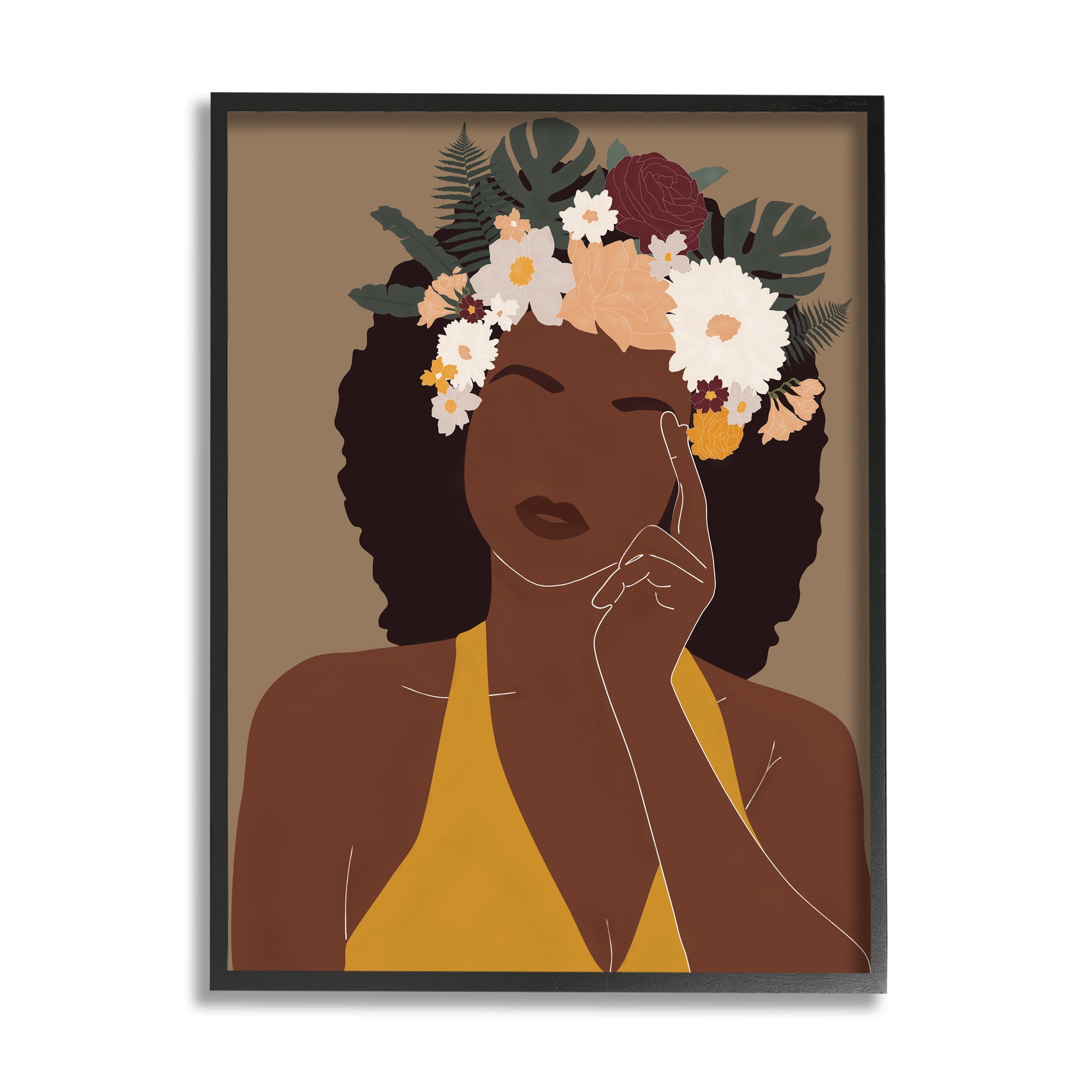 Stupell Industries Female Pondering Tropical Floral Crown Monstera Leaf, 16 x 20, Designed by JJ Design House LLC