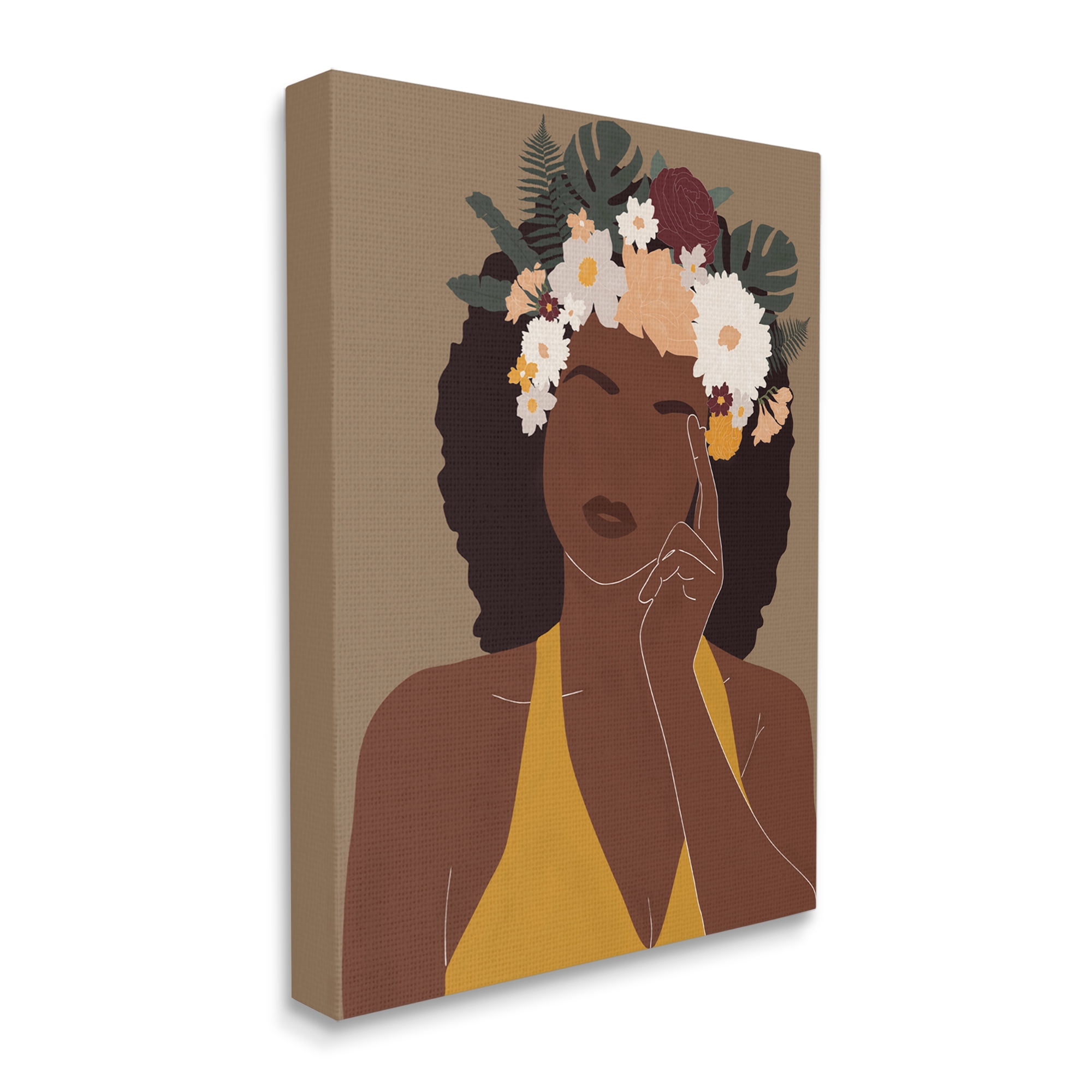 Stupell Industries Female Pondering Tropical Floral Crown Monstera Leaf, 36 x 48, Designed by JJ Design House LLC