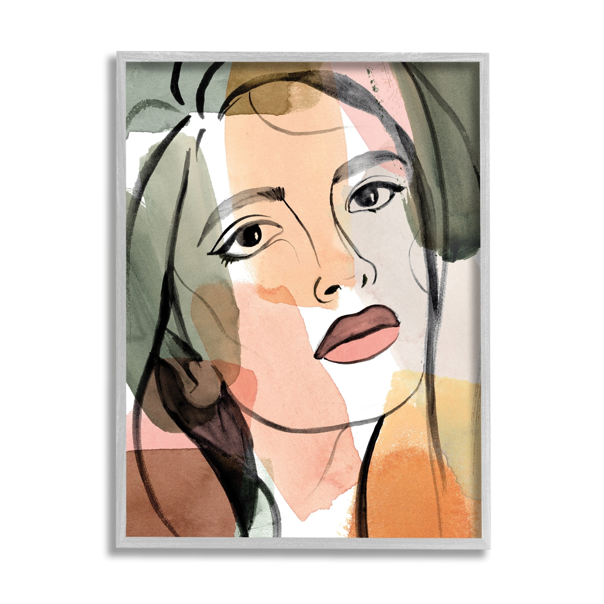 Stupell Industries Female Portrait Bold Lips Abstract Paint Strokes,16 x 20,Designed by Annie Warren
