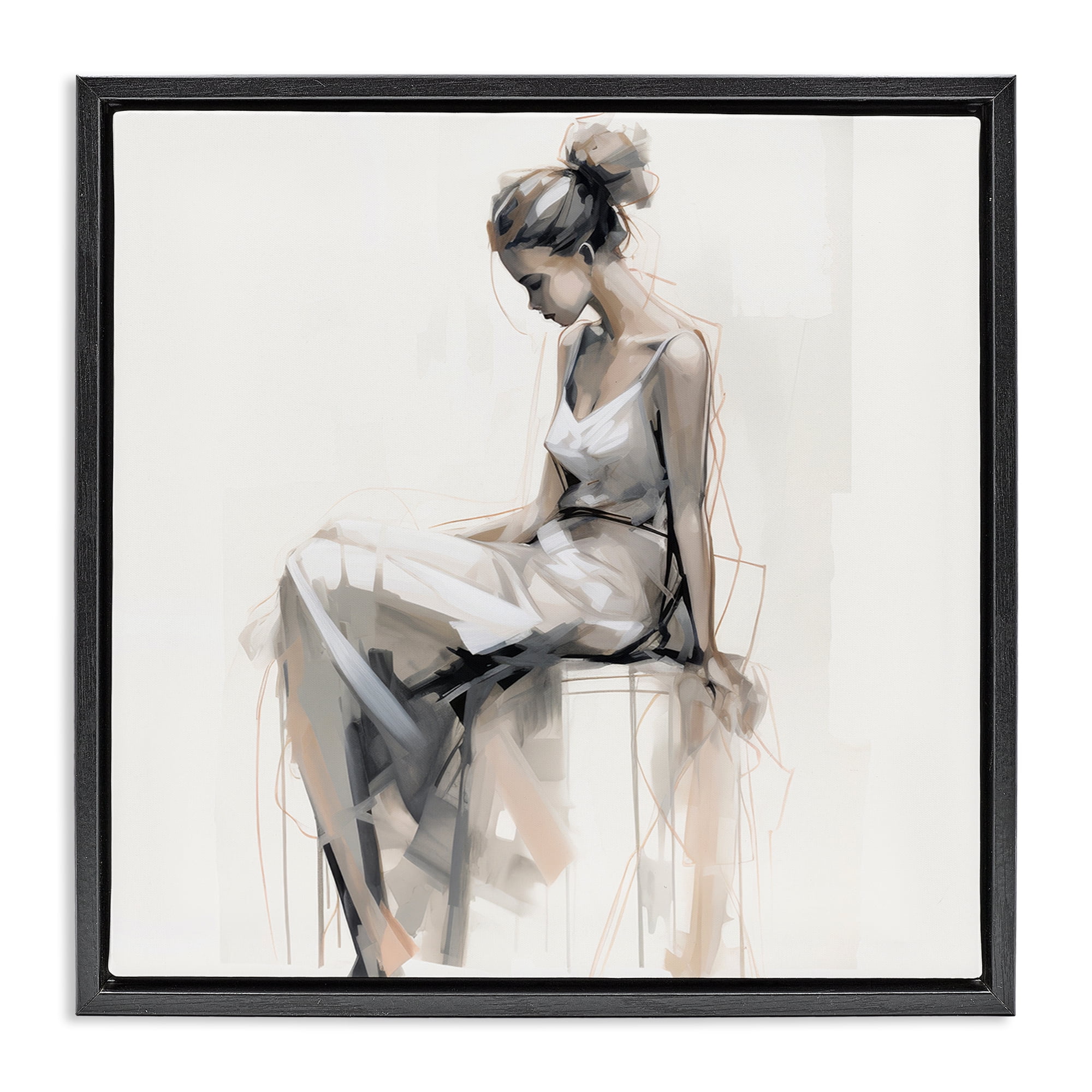 Stupell Industries Female Portrait Impression People Painting Black Floater Framed Canvas Art Print Wall Art, 25 x 25