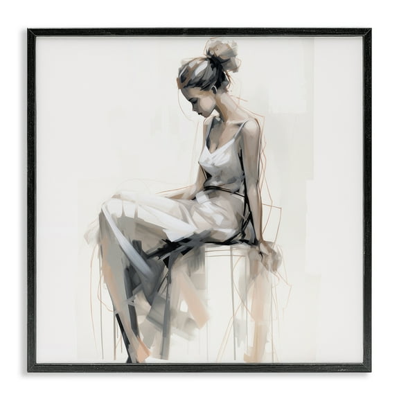 Stupell Industries Female Portrait Impression People Painting Black Framed Art Print Wall Art, 12 x 12