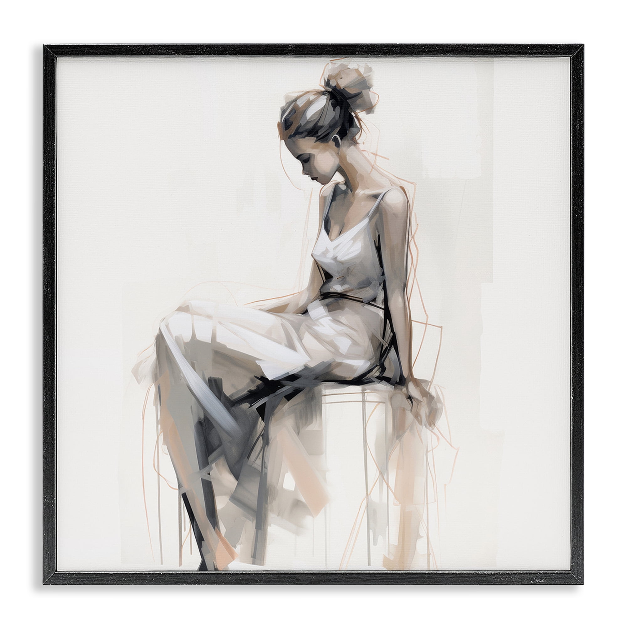 Stupell Industries Female Portrait Impression People Painting Black Framed Art Print Wall Art, 17 x 17