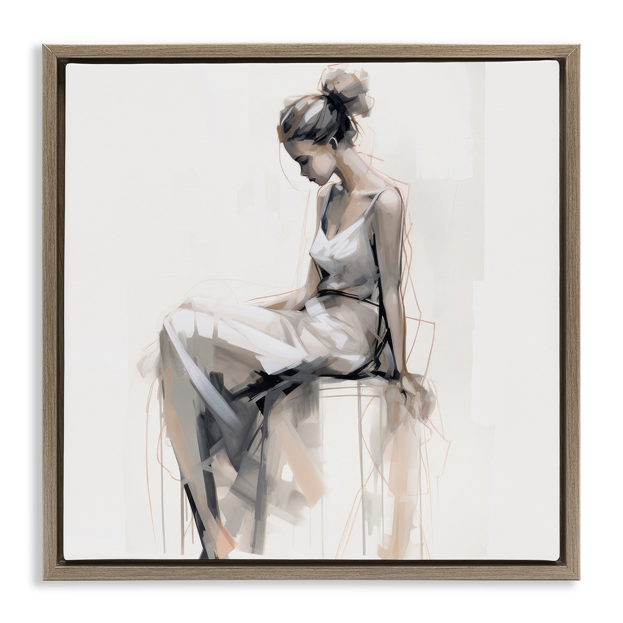 Stupell Industries Female Portrait Impression People Painting Brown Floater Framed Canvas Art Print Wall Art, 25 x 25