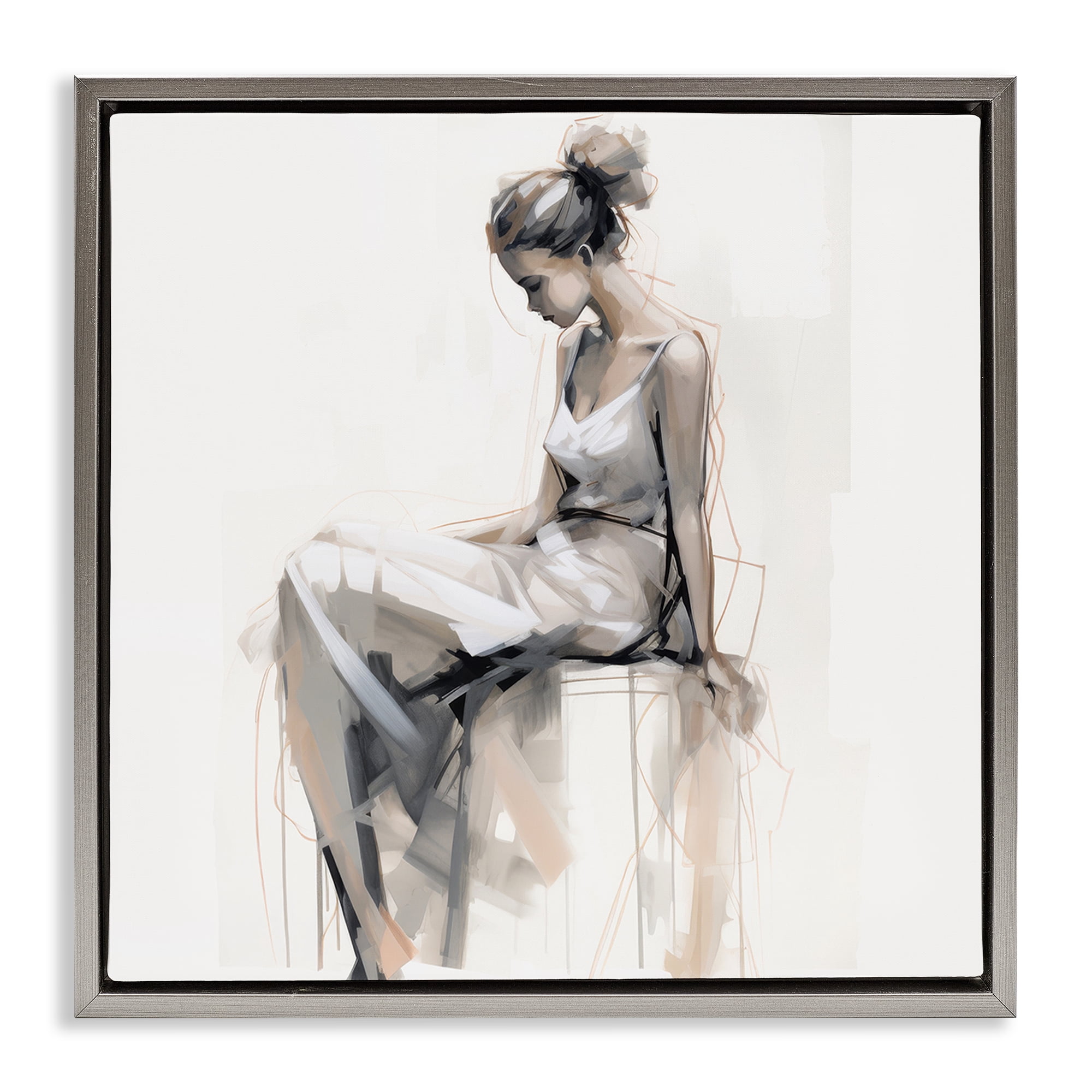 Stupell Industries Female Portrait Impression People Painting Gray Floater Framed Canvas Art Print Wall Art, 25 x 25