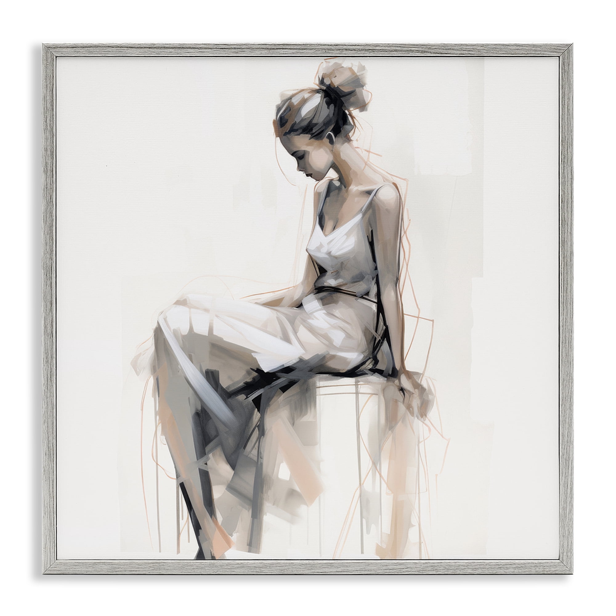 Stupell Industries Female Portrait Impression People Painting Gray Framed Art Print Wall Art, 24 x 24