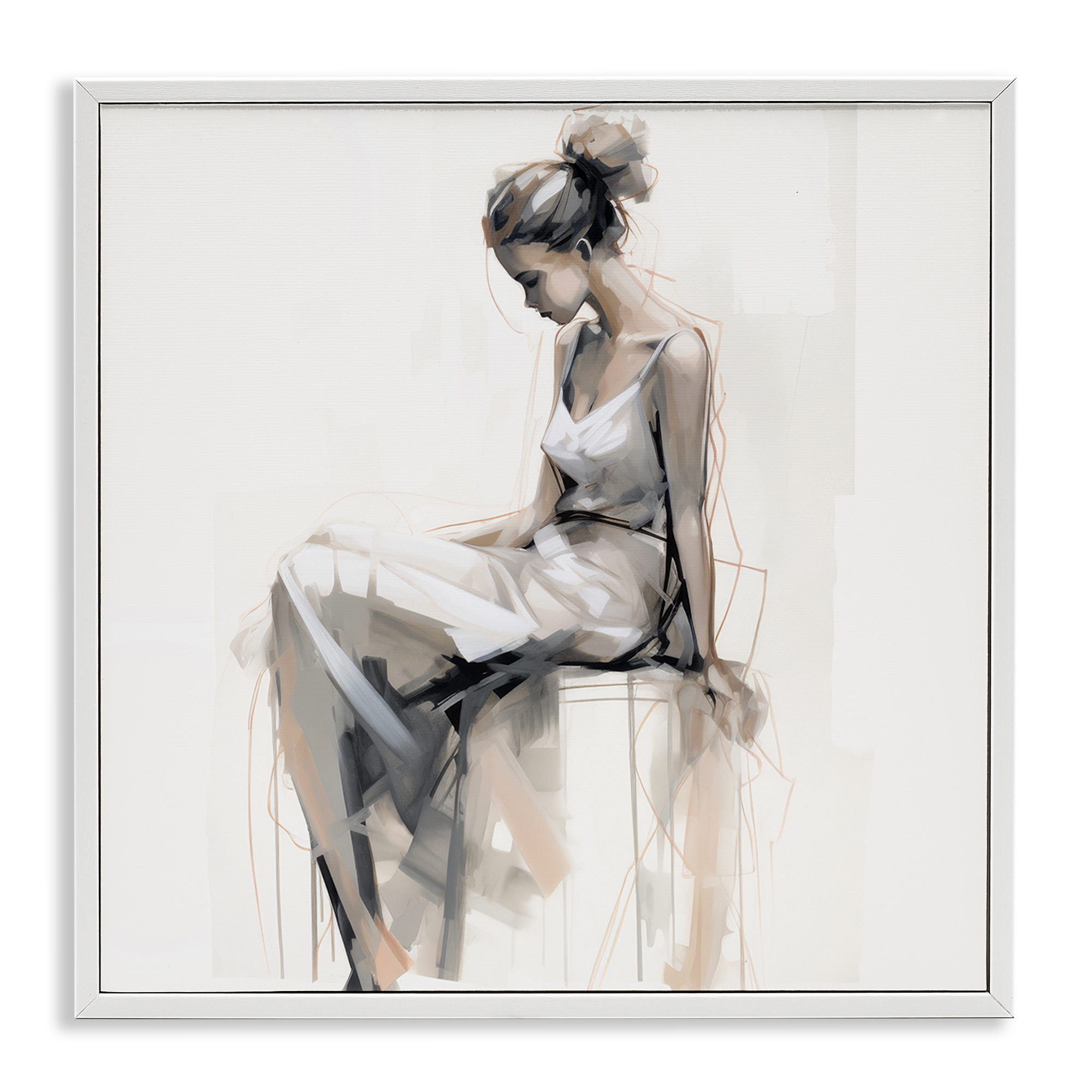 Stupell Industries Female Portrait Impression People Painting White Framed Art Print Wall Art, 17 x 17