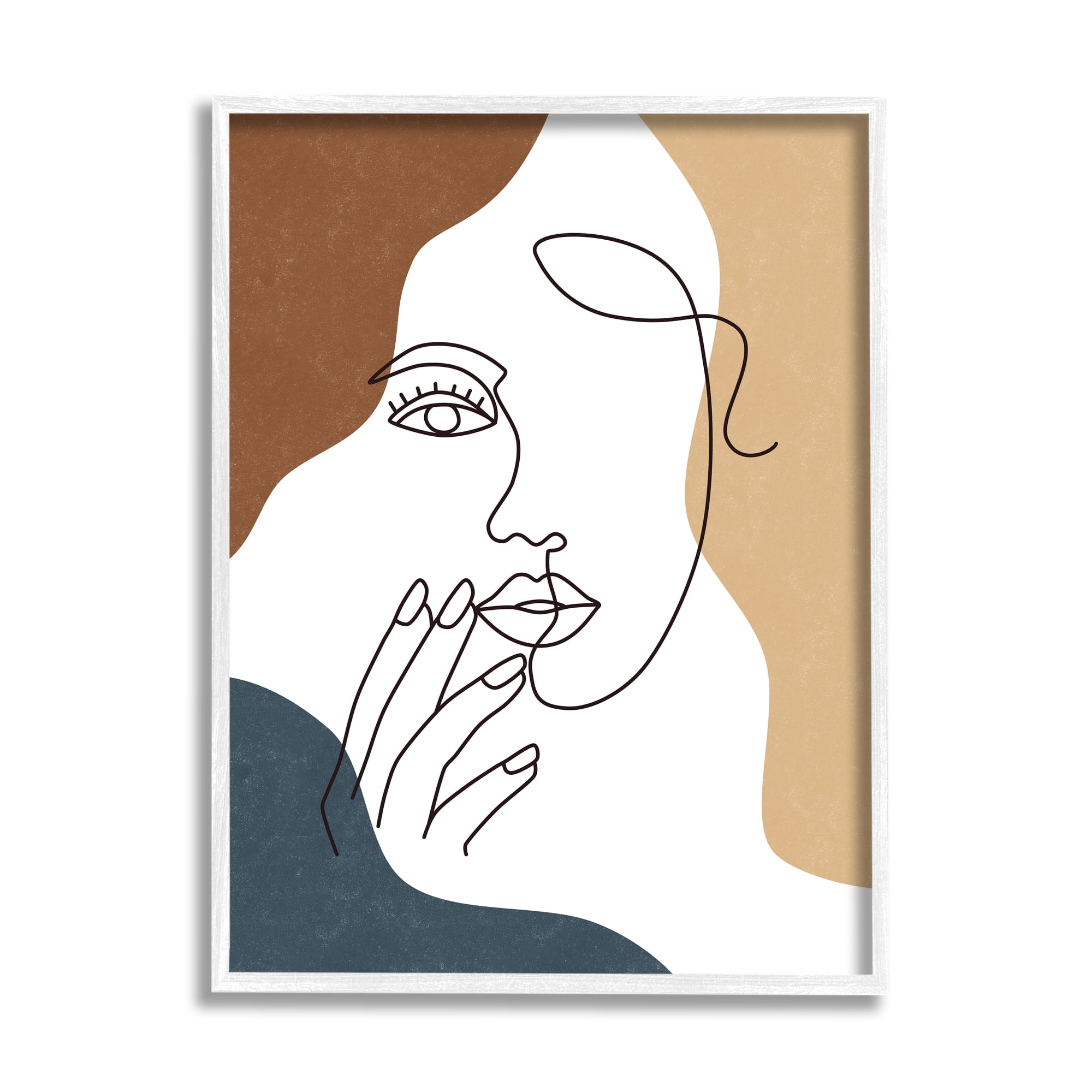 Stupell Industries Female Portrait Line Drawing Between Abstract Shapes Graphic Art White Framed Art Print Wall Art, 11x14, by JJ Design House LLC