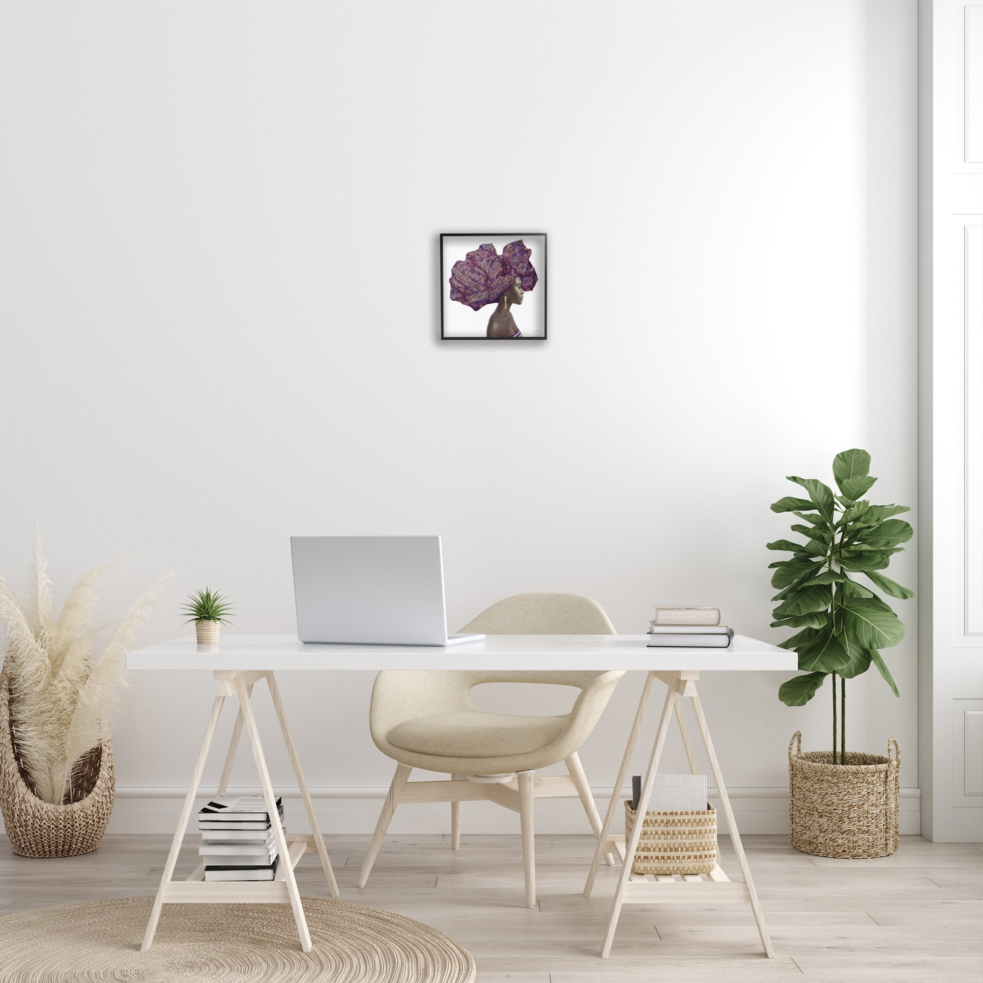 Purple and Gold Headwrap Portrait Canvas Print in Black Frame
