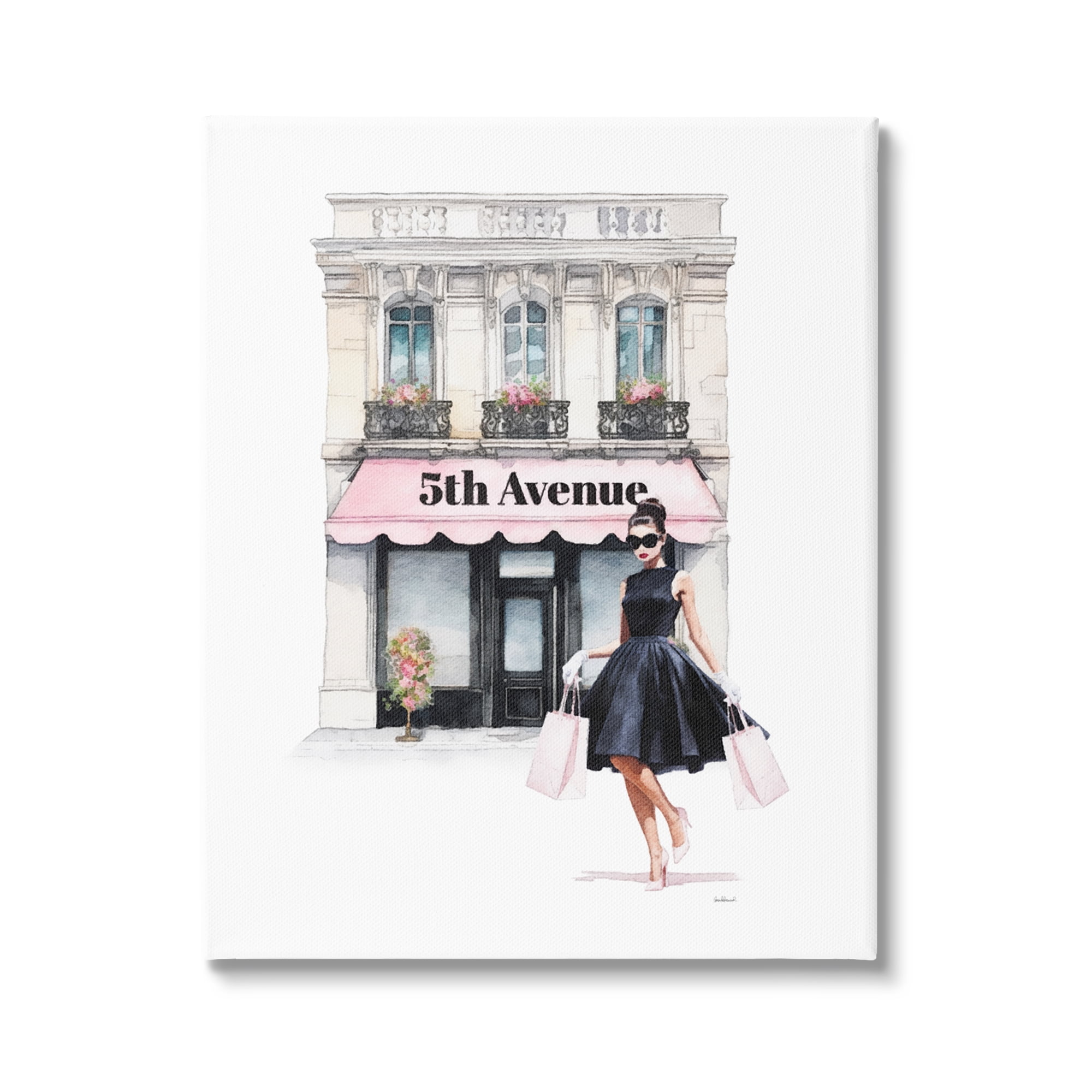 Stupell Industries Female Shopping Architecture Beauty & Fashion Painting Gallery Wrapped Canvas Art Print Wall Art, 36 x 48