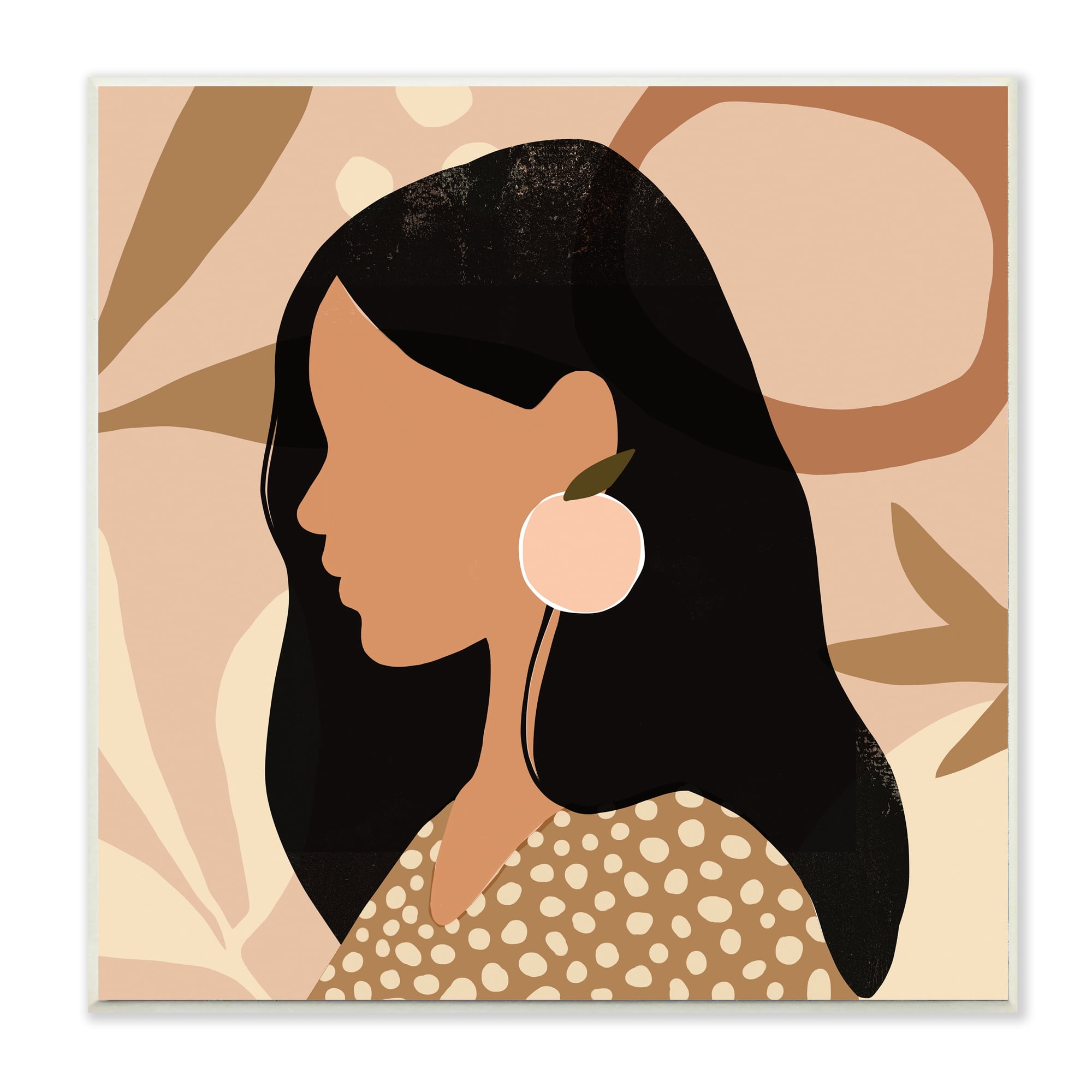 Stupell Industries Female Side Portrait Peach Fruit Earring Food & Beverage Painting Unframed Art Print Wall Art, 12 x 12