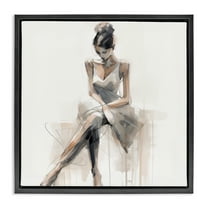 Stupell Industries Female Sitting Portrait People Painting Black Floater Framed Canvas Art Print Wall Art, 18 x 18