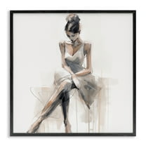 Stupell Industries Female Sitting Portrait People Painting Black Framed Art Print Wall Art, 12 x 12