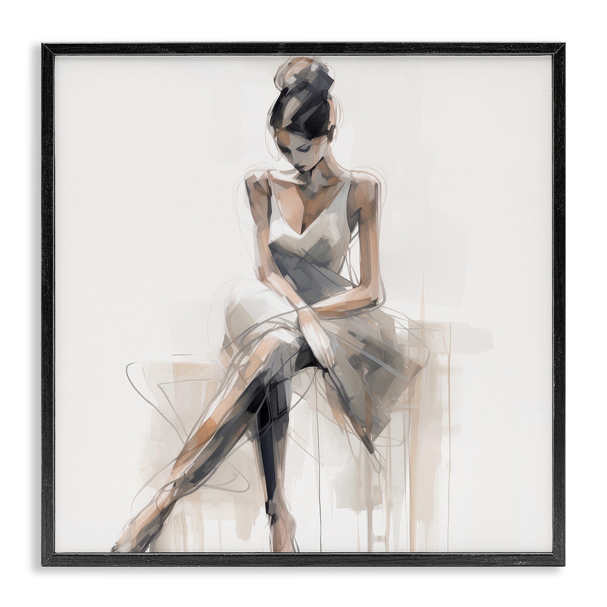 Stupell Industries Female Sitting Portrait People Painting Black Framed Art Print Wall Art, 24 x 24