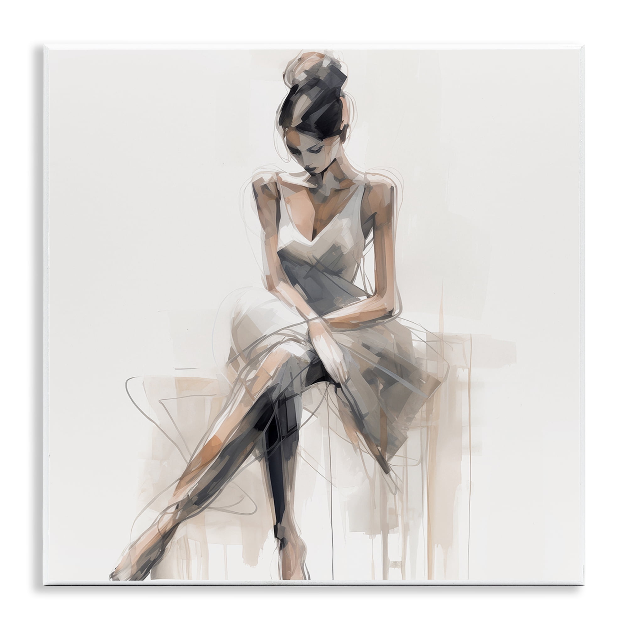 Stupell Industries Female Sitting Portrait People Painting Unframed Art Print Wall Art, 12 x 12