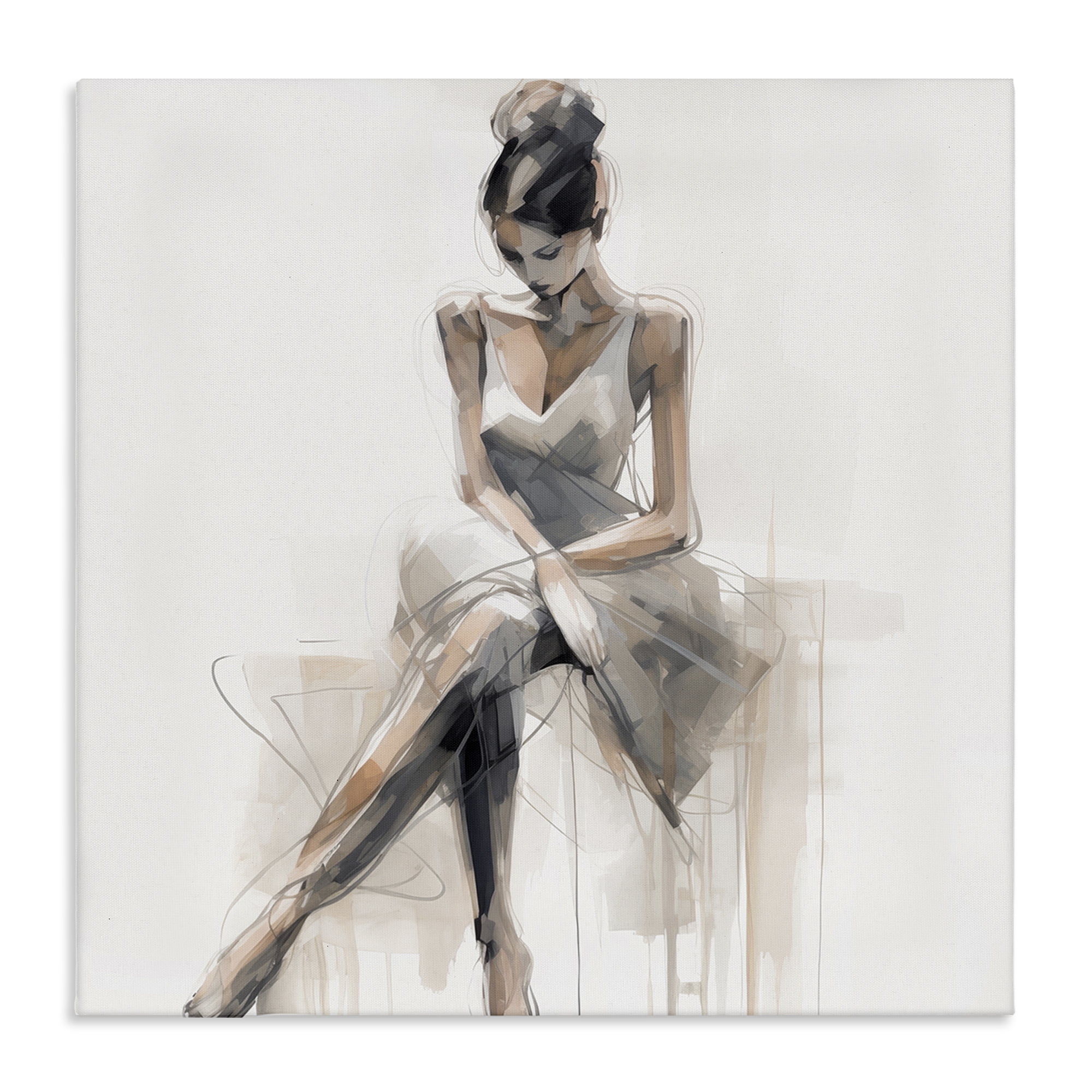Stupell Industries Female Sitting Portrait People Painting Wrapped Canvas Art Print Wall Art, 36 x 36