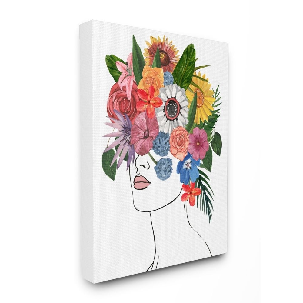 Stupell Industries Female Sketch Portrait Lips Multi-color Floral Arrangement Canvas Wall Art Design by Annie Warren, 30" x 40"