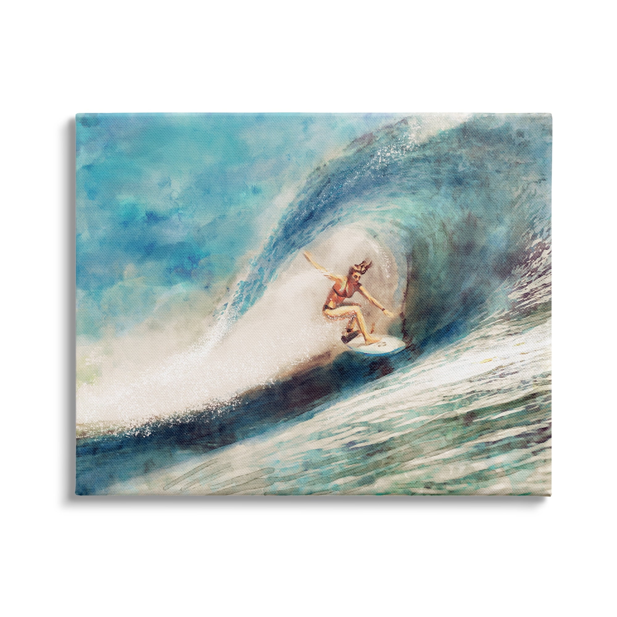 Stupell Industries Female Surfer Riding Barrel Wave Tropical Blue Waters, 30 x 24,Design by Ziwei Li