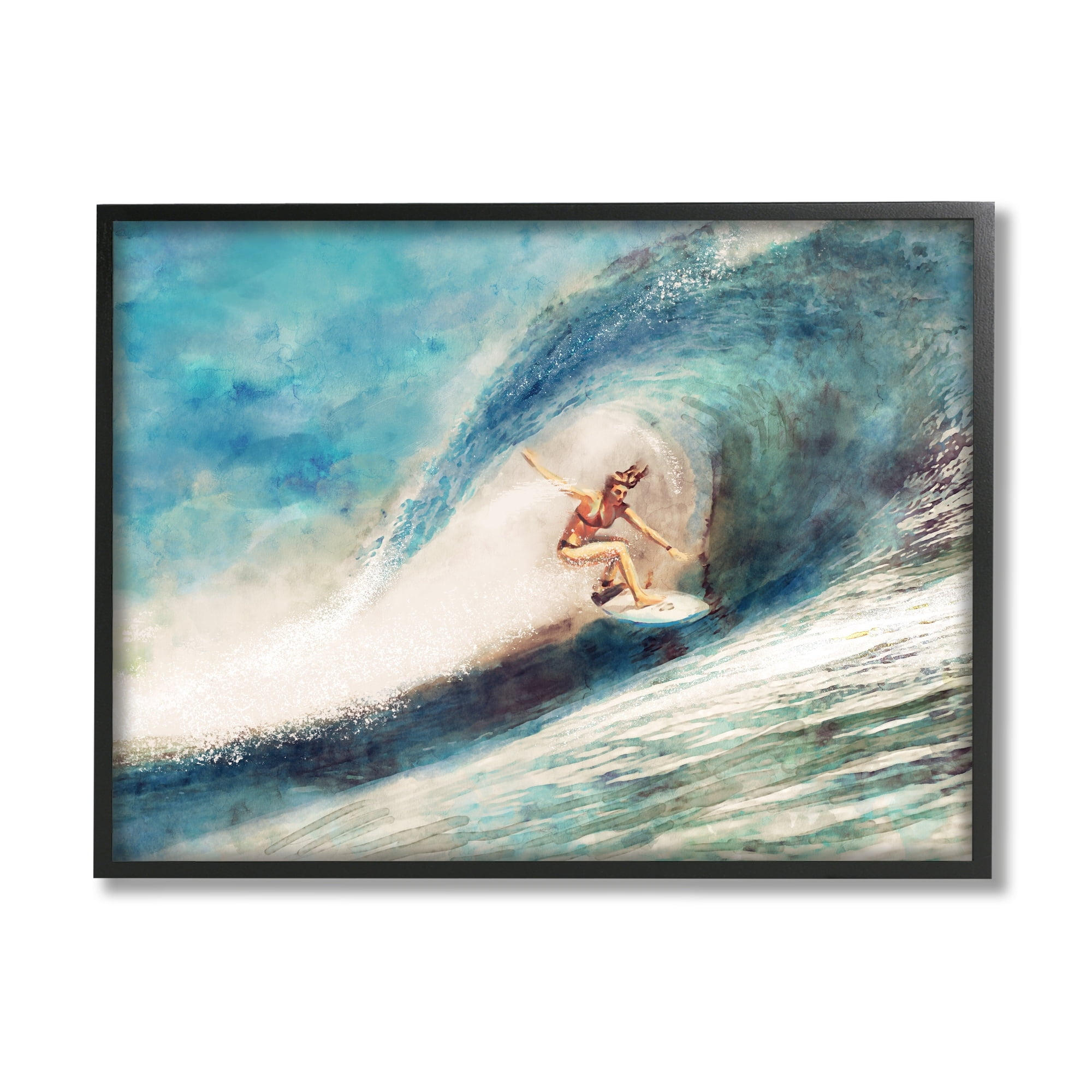 Stupell Industries Female Surfer Riding Barrel Wave Tropical Blue Waters, 30 x 24,Design by Ziwei Li