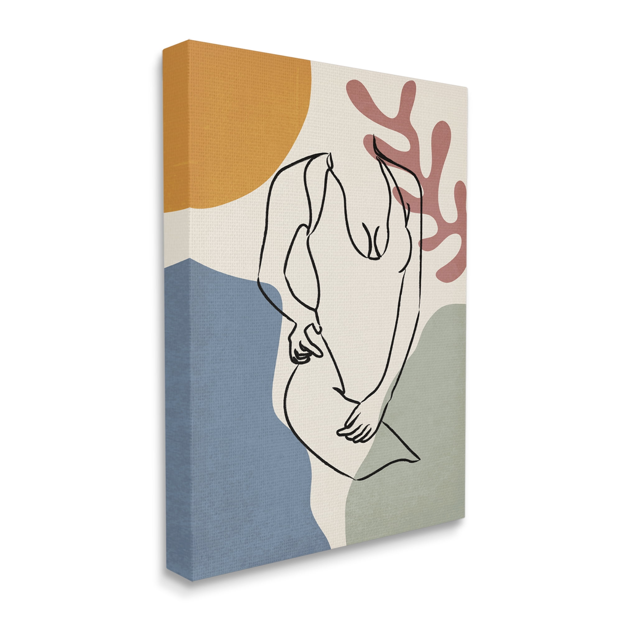 Stupell Industries Female Swimsuit Body Linework over Abstract Shapes Abstract Painting Gallery Wrapped Canvas Print Wall Art, 36 x 48