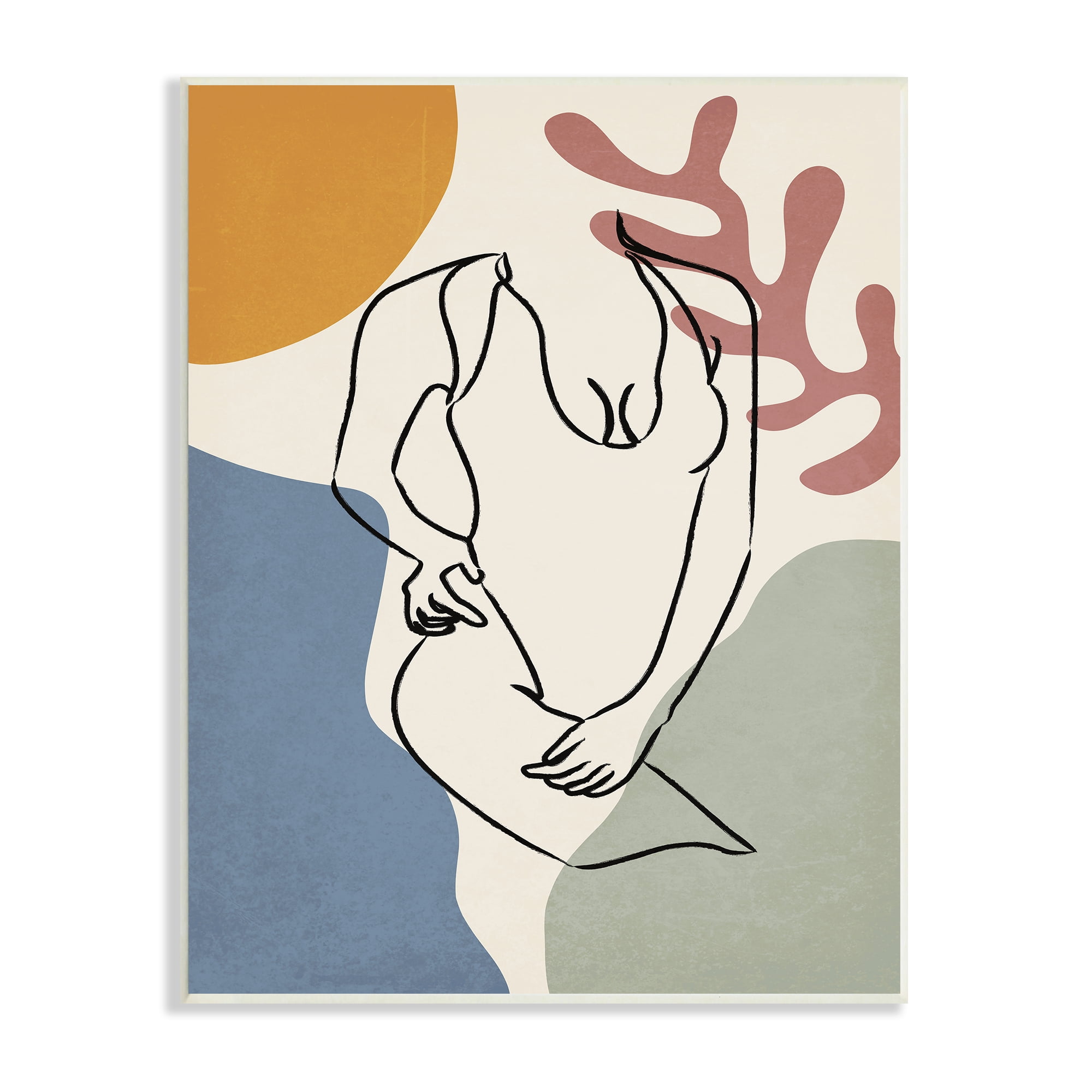 Stupell Industries Female Swimsuit Body Linework over Abstract Shapes Abstract Painting Unframed Art Print Wall Art, 13 x 19