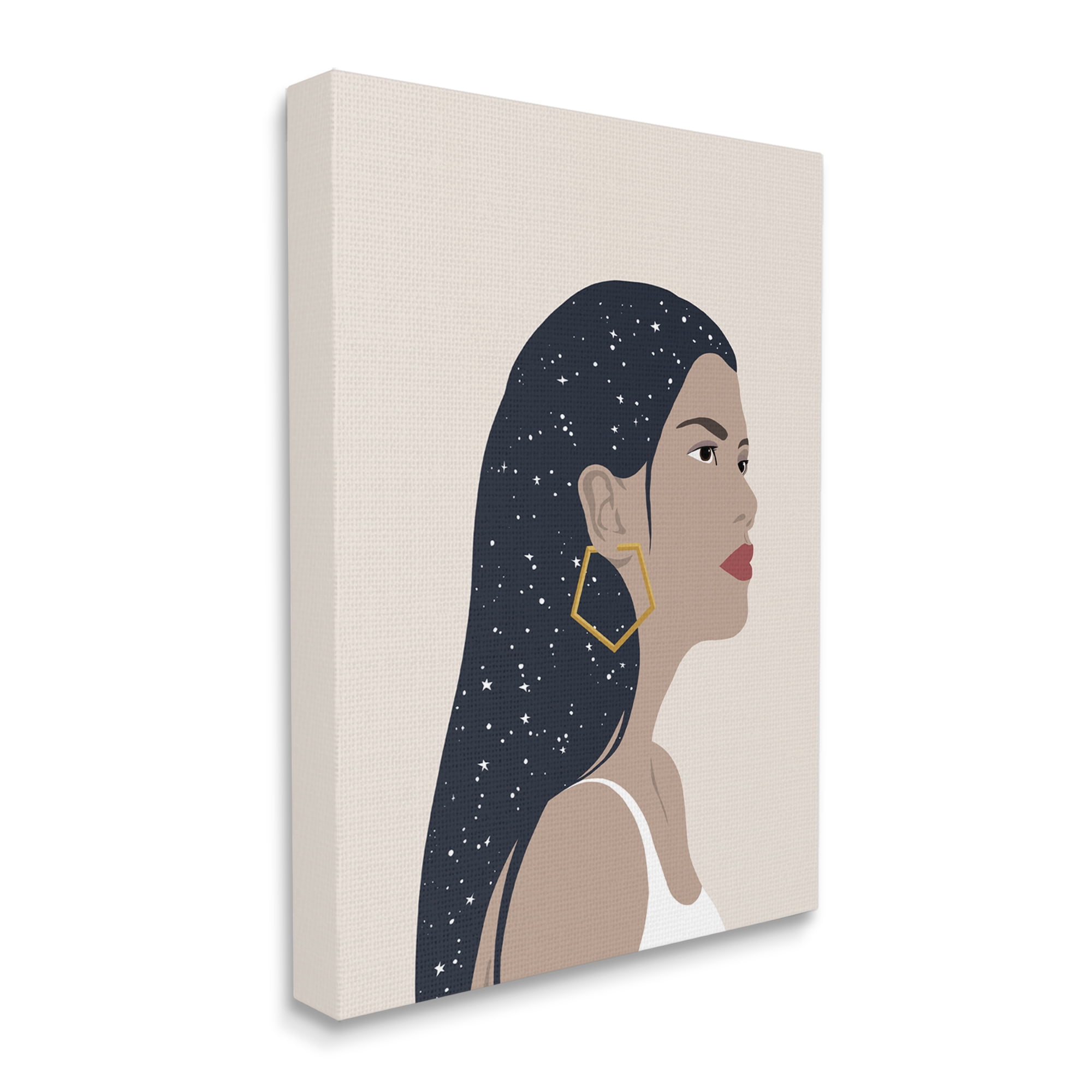 Stupell Industries Female With Earring Abstract Star Constellation Hair Novelty Painting Gallery Wrapped Canvas Art Print Wall Art, 16 x 20