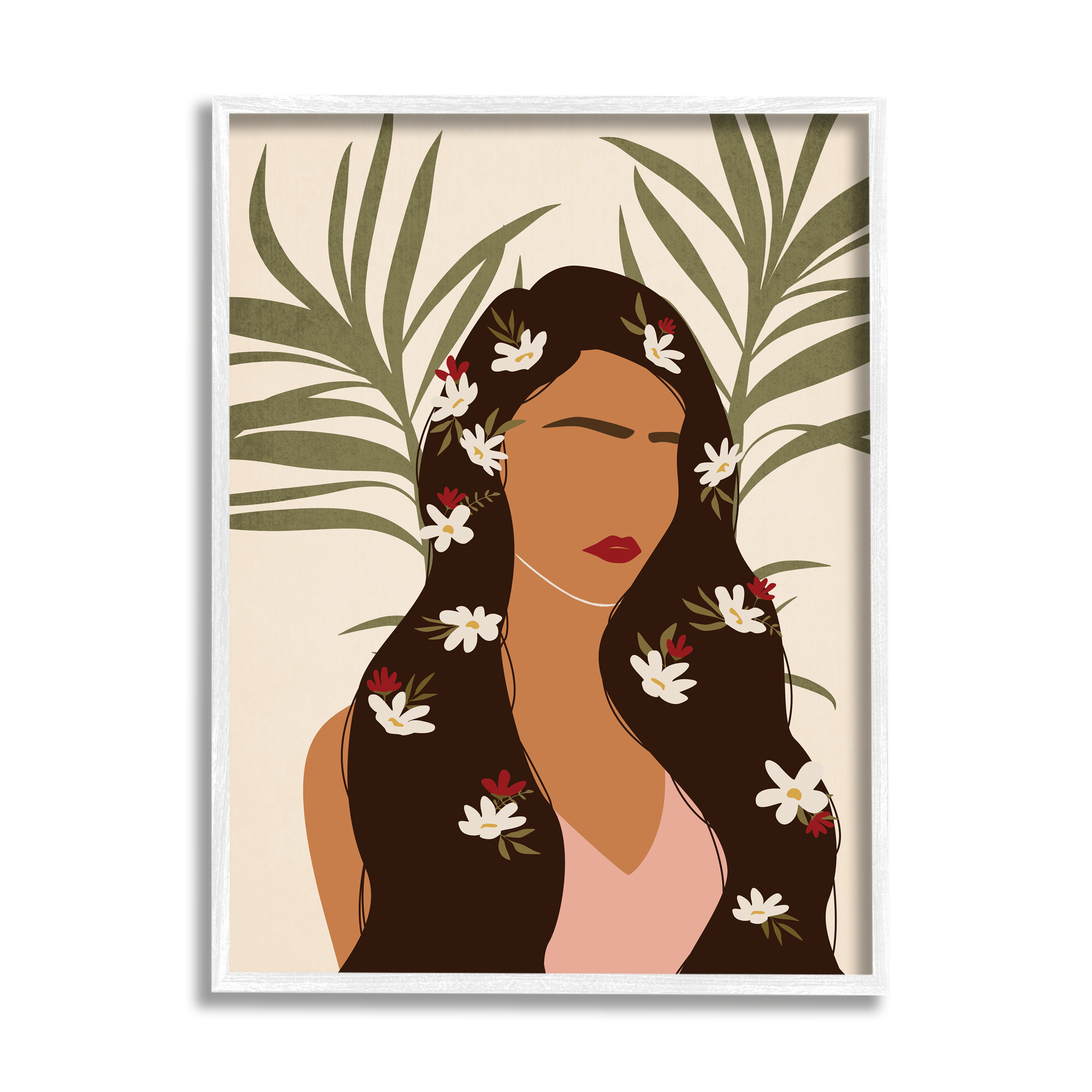 Stupell Industries Female With Tropical Florals in Hair Palm Leaves, 24 x 30, Design by JJ Design House LLC