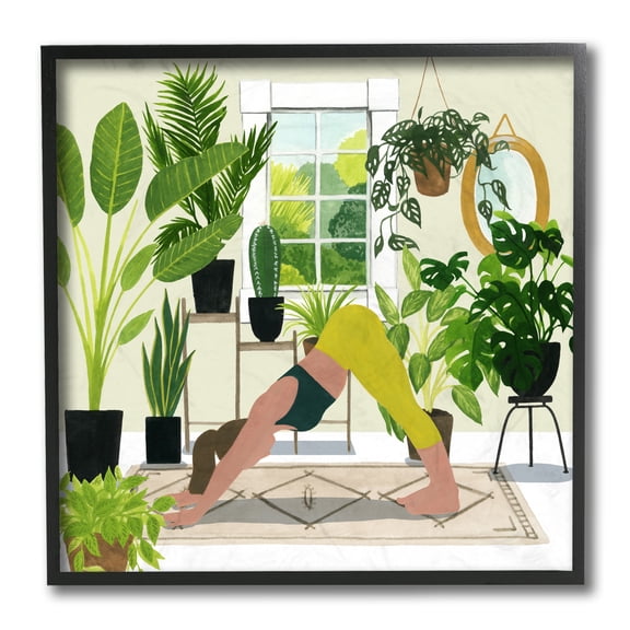 Stupell Industries Female Yoga Pose Modern Plant Room Interior Black Framed by Grace Popp