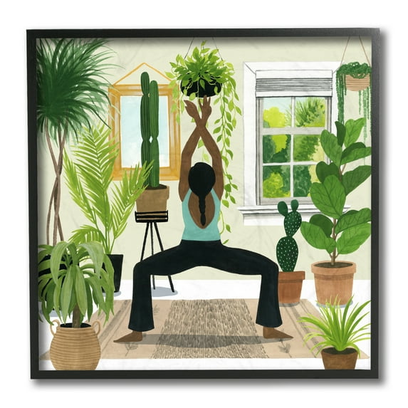 Stupell Industries Female Yoga Stand Cactus Plant Interior Black Framed by Grace Popp
