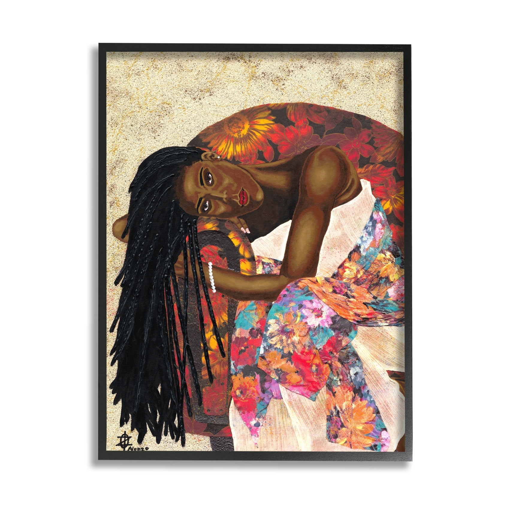 Stupell Industries Female with Tropical Print Dress Glam Fashion Black Framed, 16 x 20, Design by Alonzo Saunders