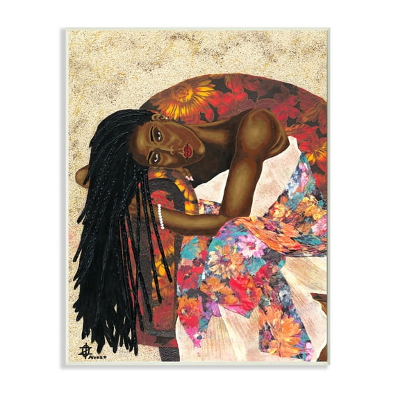 Stupell Industries Female with Tropical Print Dress Glam Fashion Wall Plaque, 13 x 19, Design by Alonzo Saunders