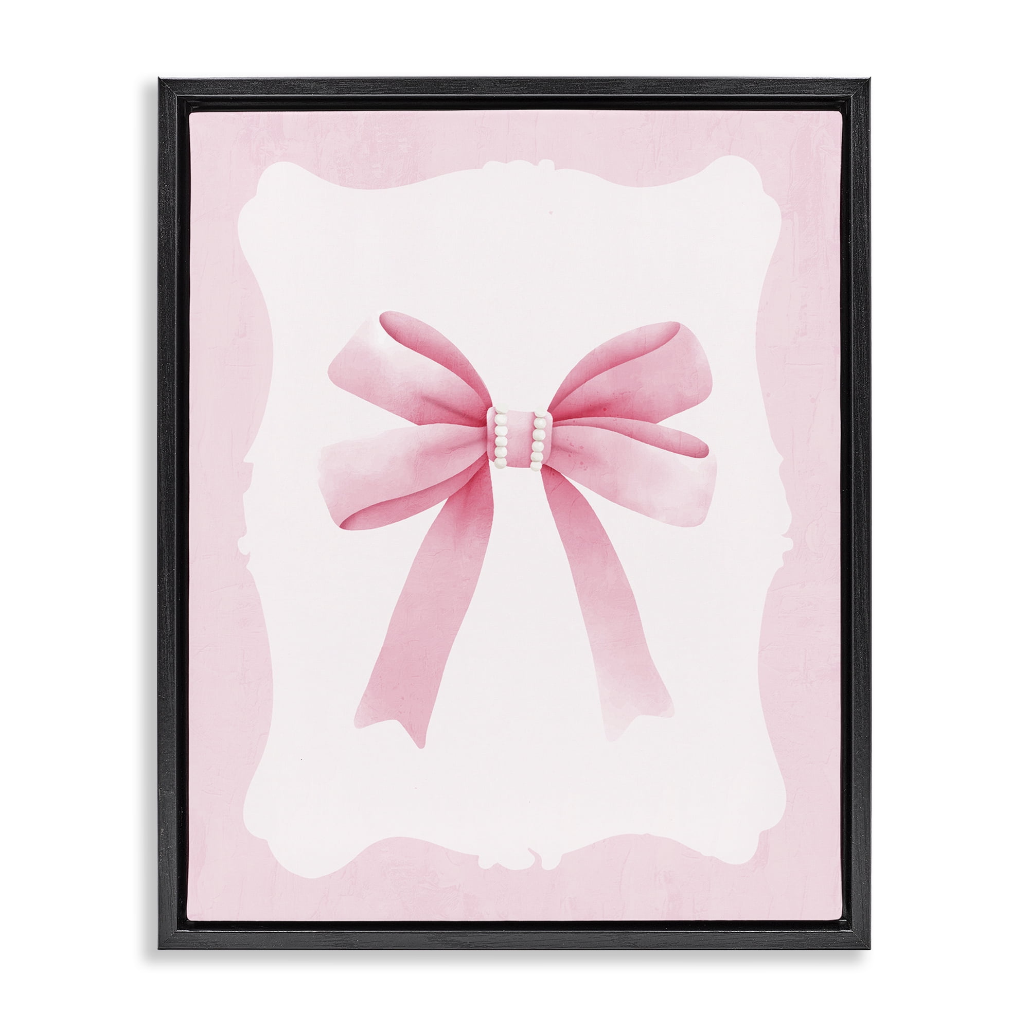 Stupell Industries Feminine Bow with Pearls Black Framed Floater Canvas Wall Art, design by Kim Allen