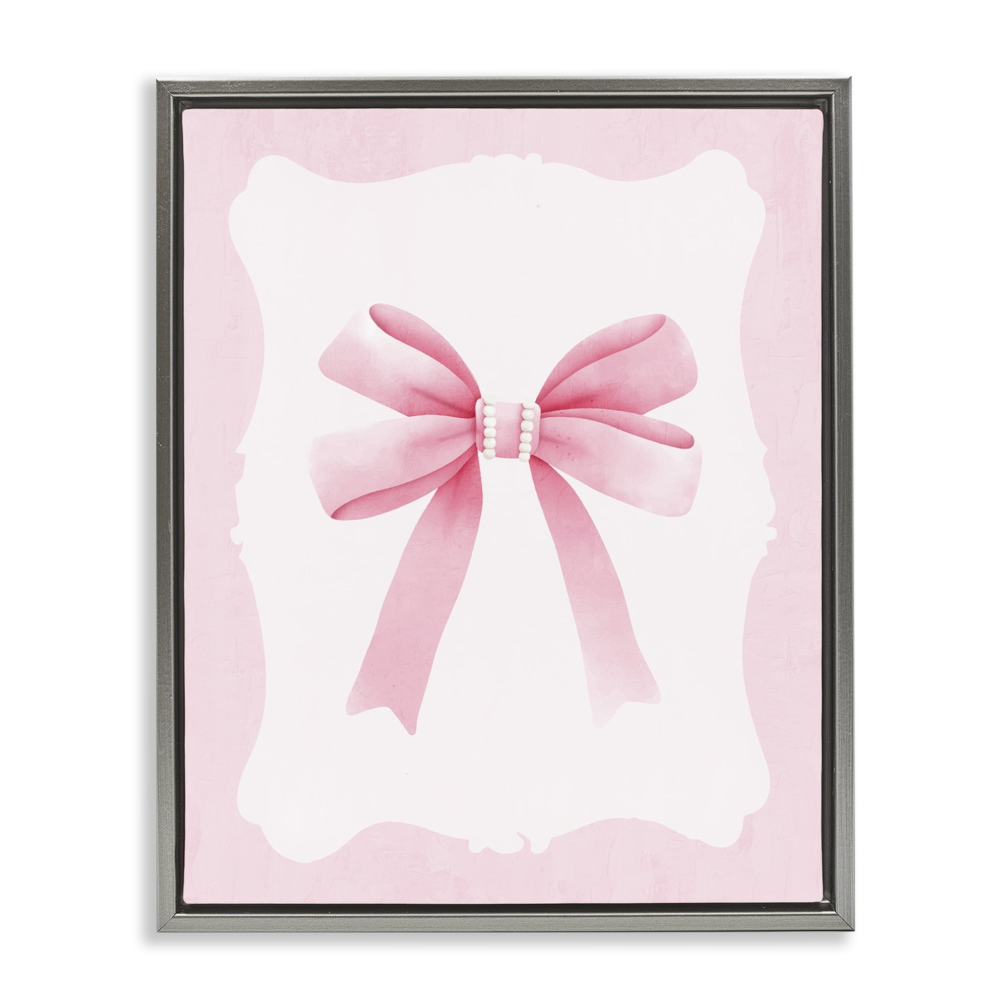 Stupell Industries Feminine Bow with Pearls Gray Framed Floater Canvas Wall Art, design by Kim Allen