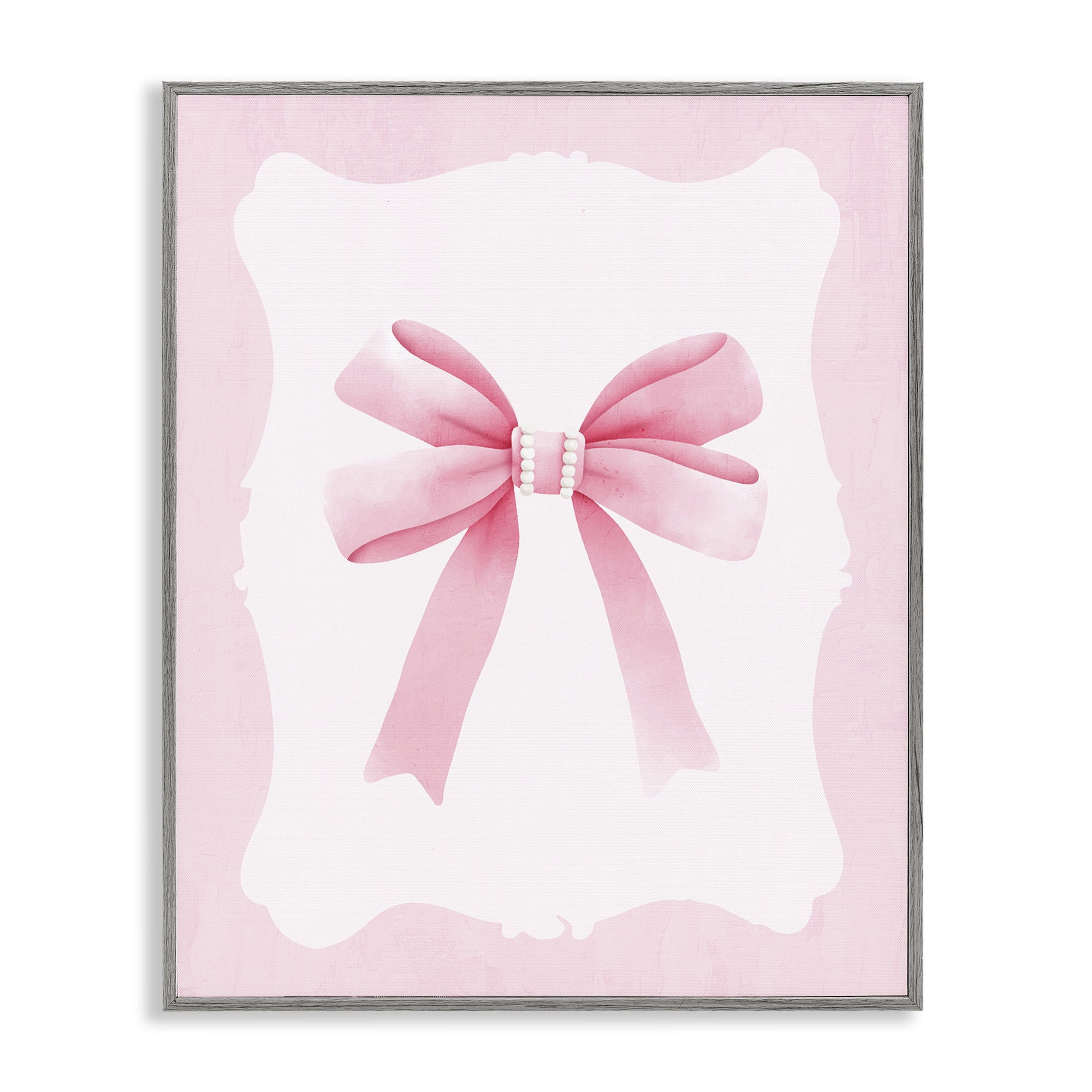 Stupell Industries Feminine Bow with Pearls Gray Framed Giclee Art, design by Kim Allen