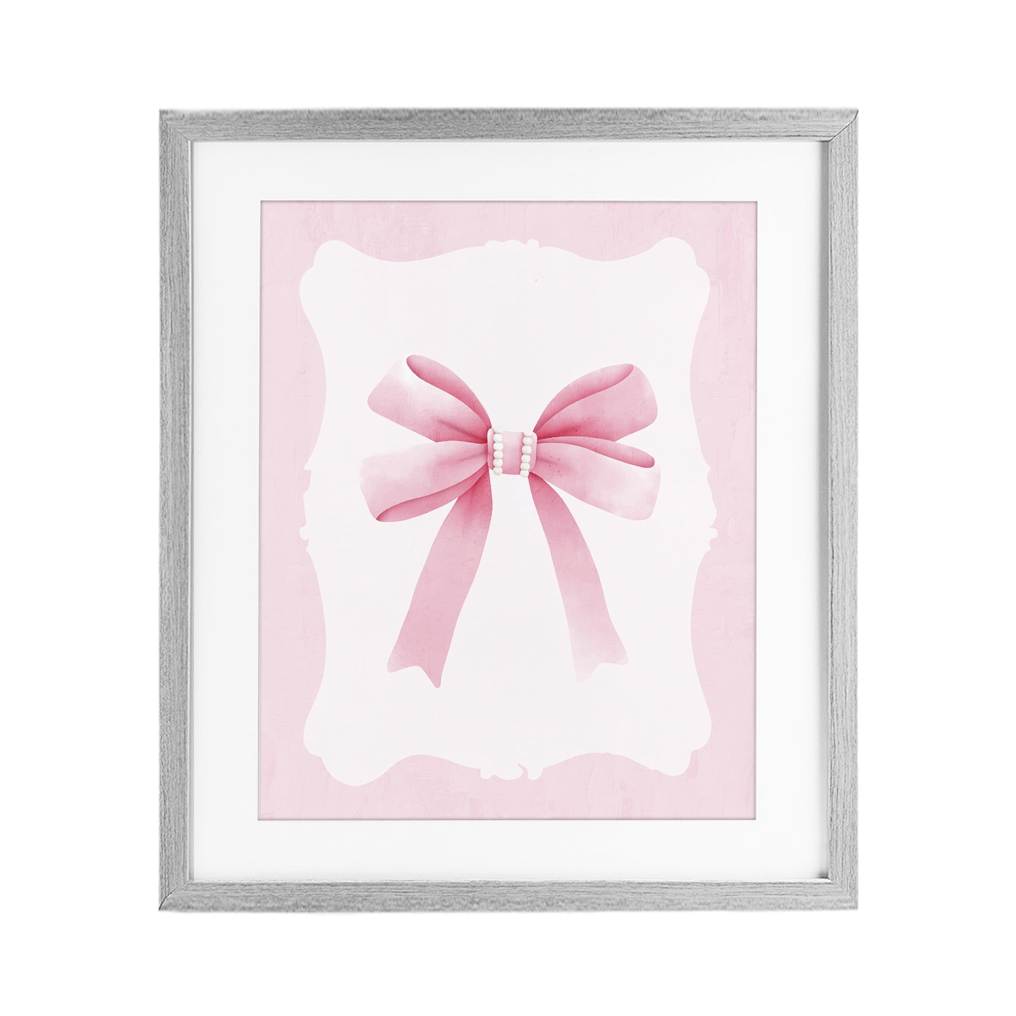 Stupell Industries Feminine Bow with Pearls Gray Framed Print Under Glass, design by Kim Allen