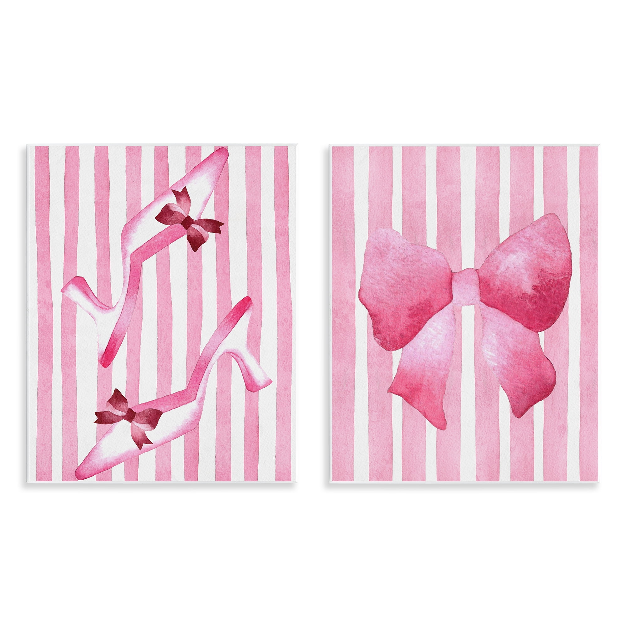 Stupell Industries Feminine Chic Bows Pink Stripes 2 Piece Wall Plaque Art Set, design by Camila Juncos