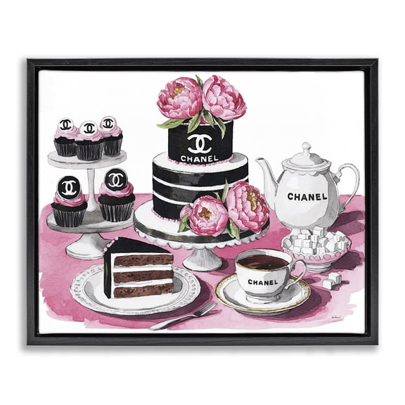 Stupell Industries Feminine Chic Dessert Spread Black Framed Floater Canvas Wall Art design by Amanda Greenwood, 17 x 21