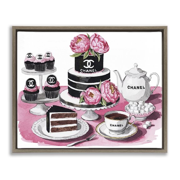 Stupell Industries Feminine Chic Dessert Spread Brown Framed Floater Canvas Wall Art design by Amanda Greenwood, 17 x 21