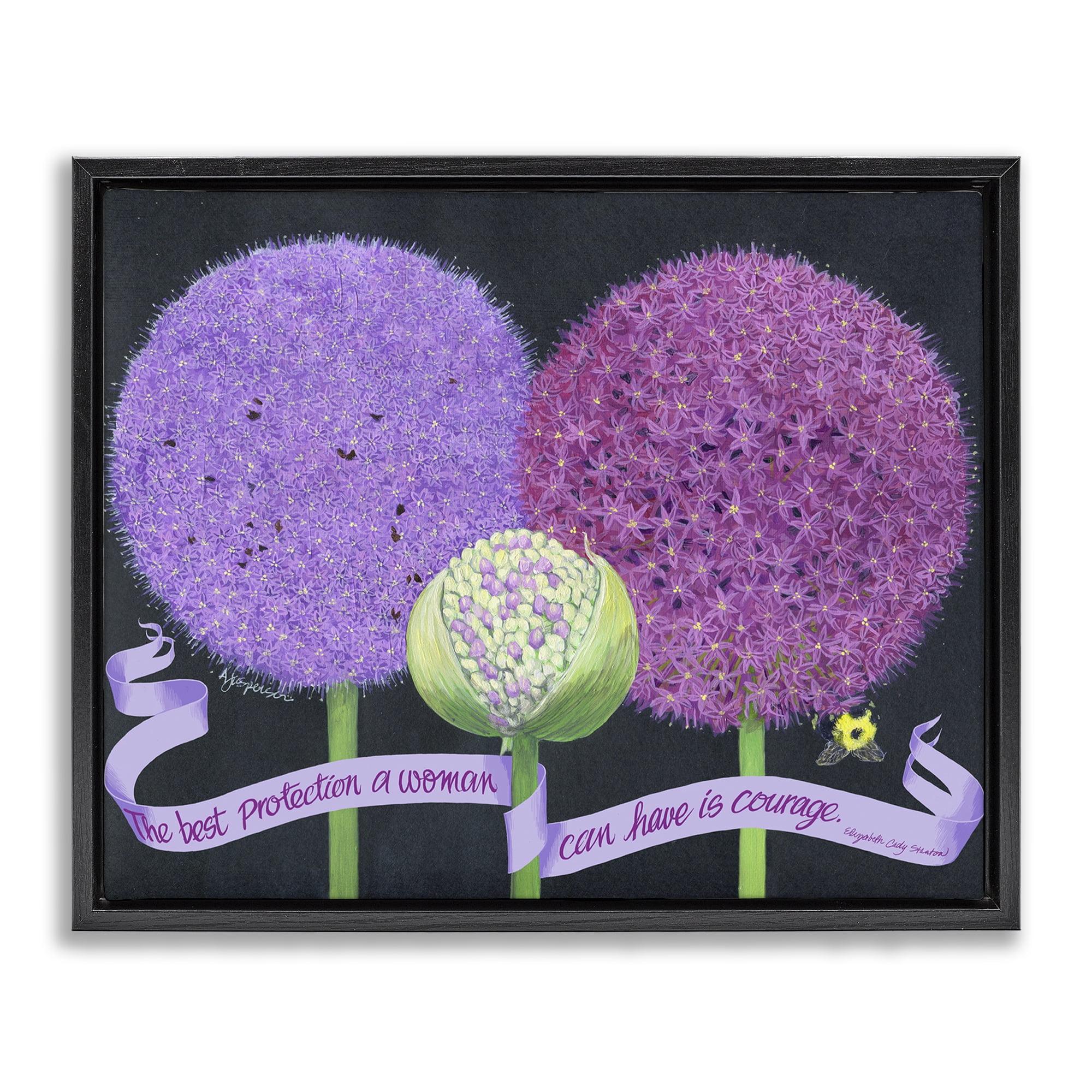 Stupell Industries Feminine Courage Quote Botanical & Floral Painting Black Floater Framed Art Print Wall Art, 21 x 17