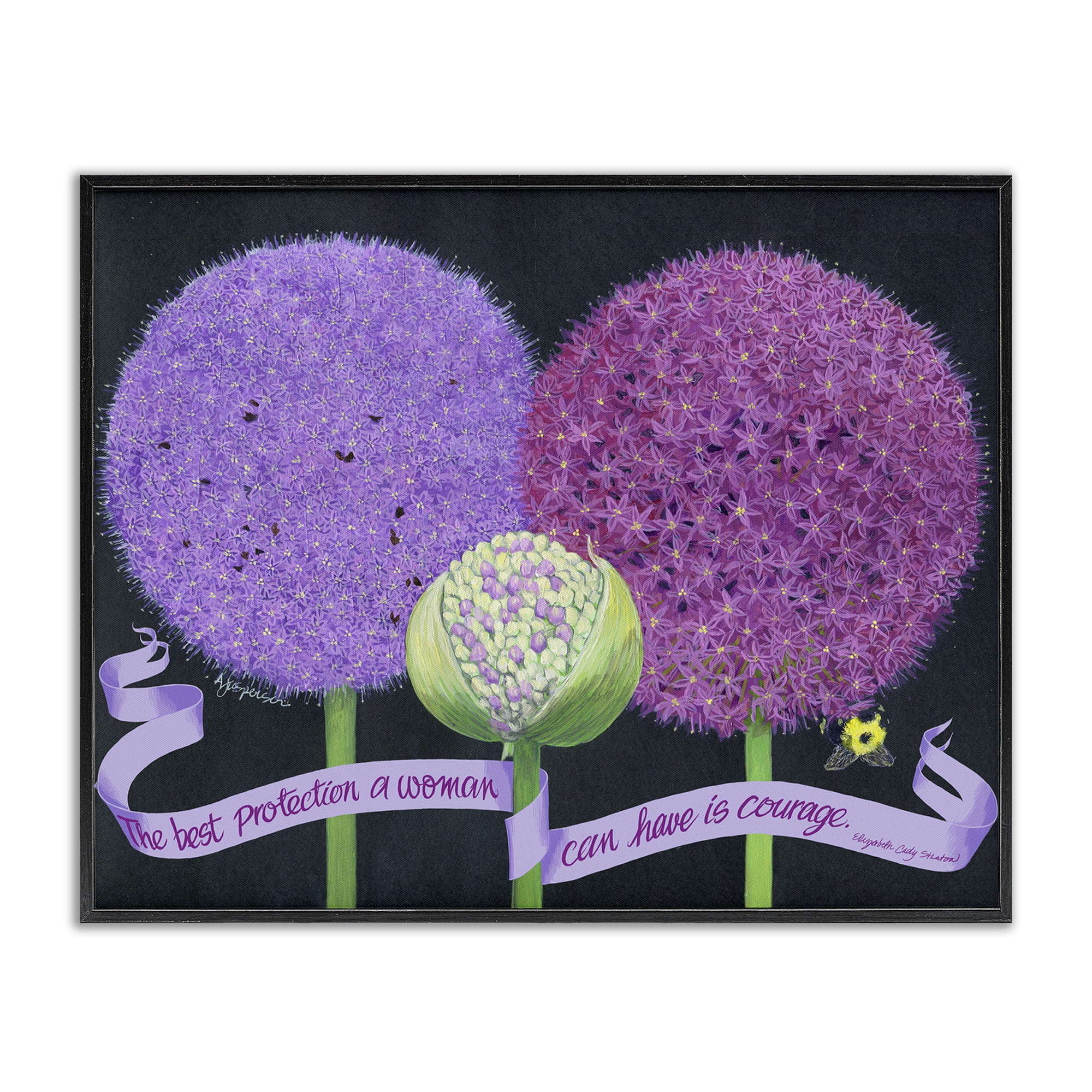 Stupell Industries Feminine Courage Quote Botanical & Floral Painting Black Framed Art Print Wall Art, 14 x 11
