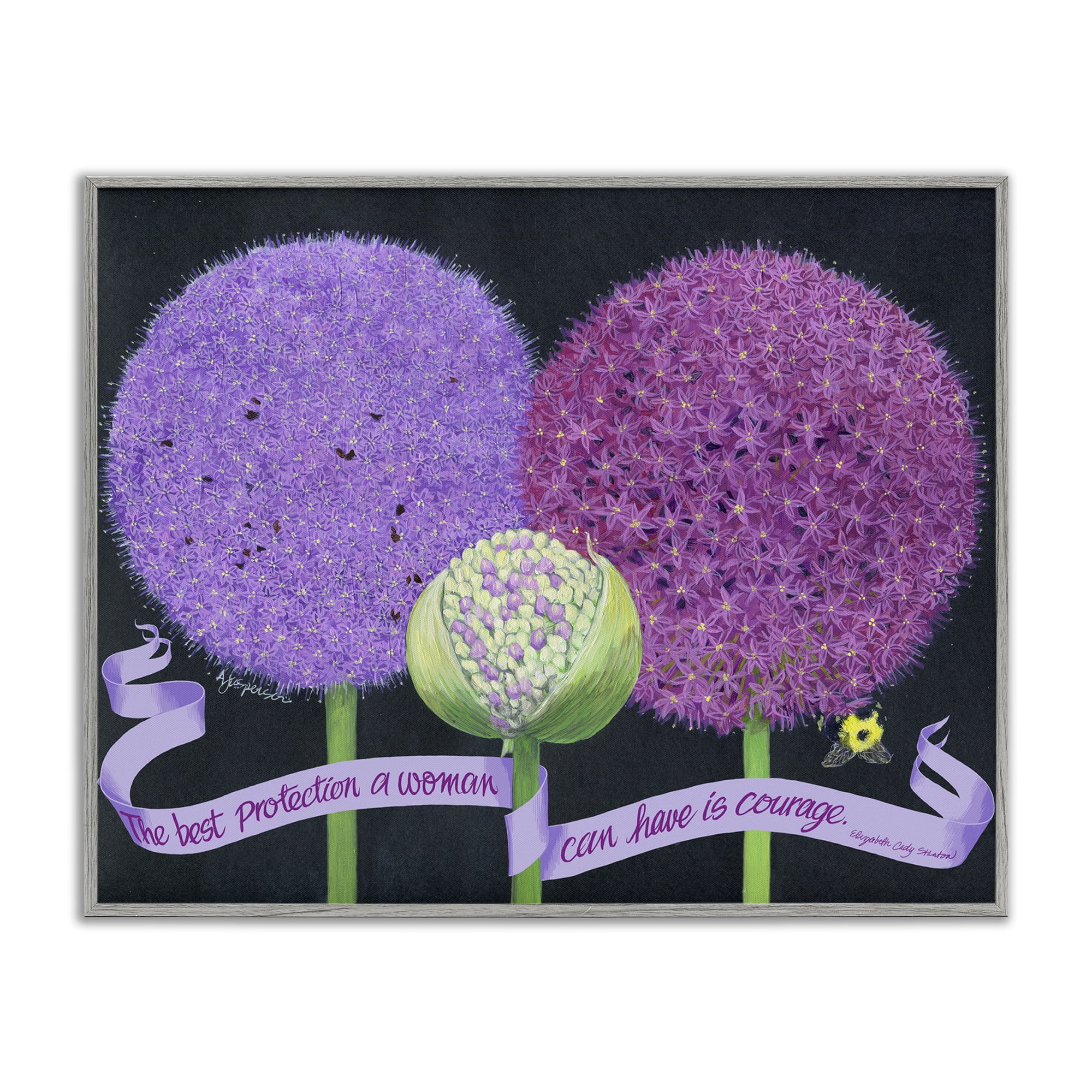 Stupell Industries Feminine Courage Quote Botanical & Floral Painting Gray Framed Art Print Wall Art, 30 x 24