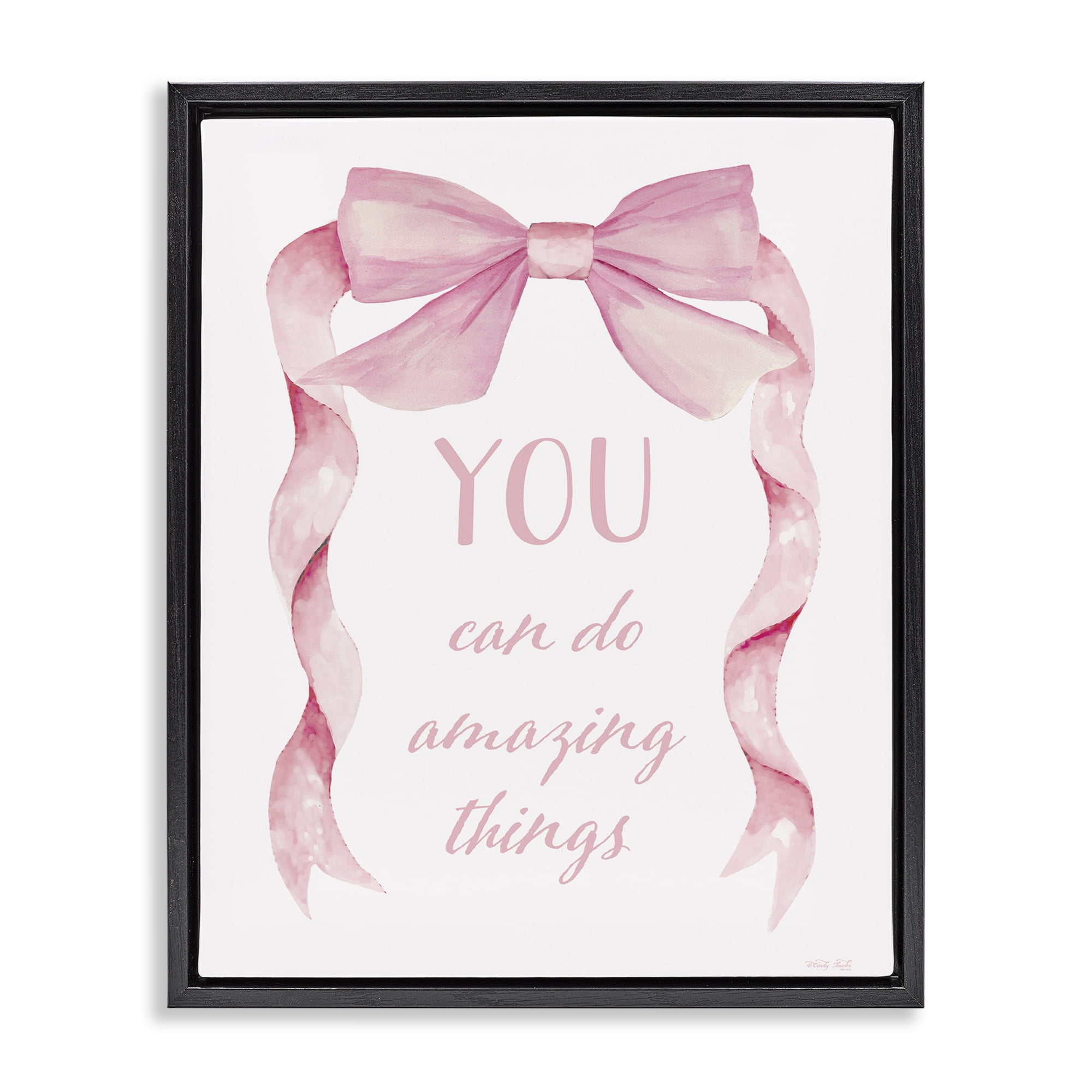 Stupell Industries Feminine Encouragement Ribbon Black Framed Floater Canvas Wall Art, design by Cindy Jacobs